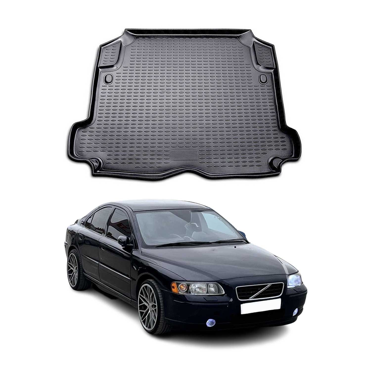 OMAC Bandeja Maletero Alfombrilla para Volvo S60 2001-2009 Sedán Negro Goma TPE