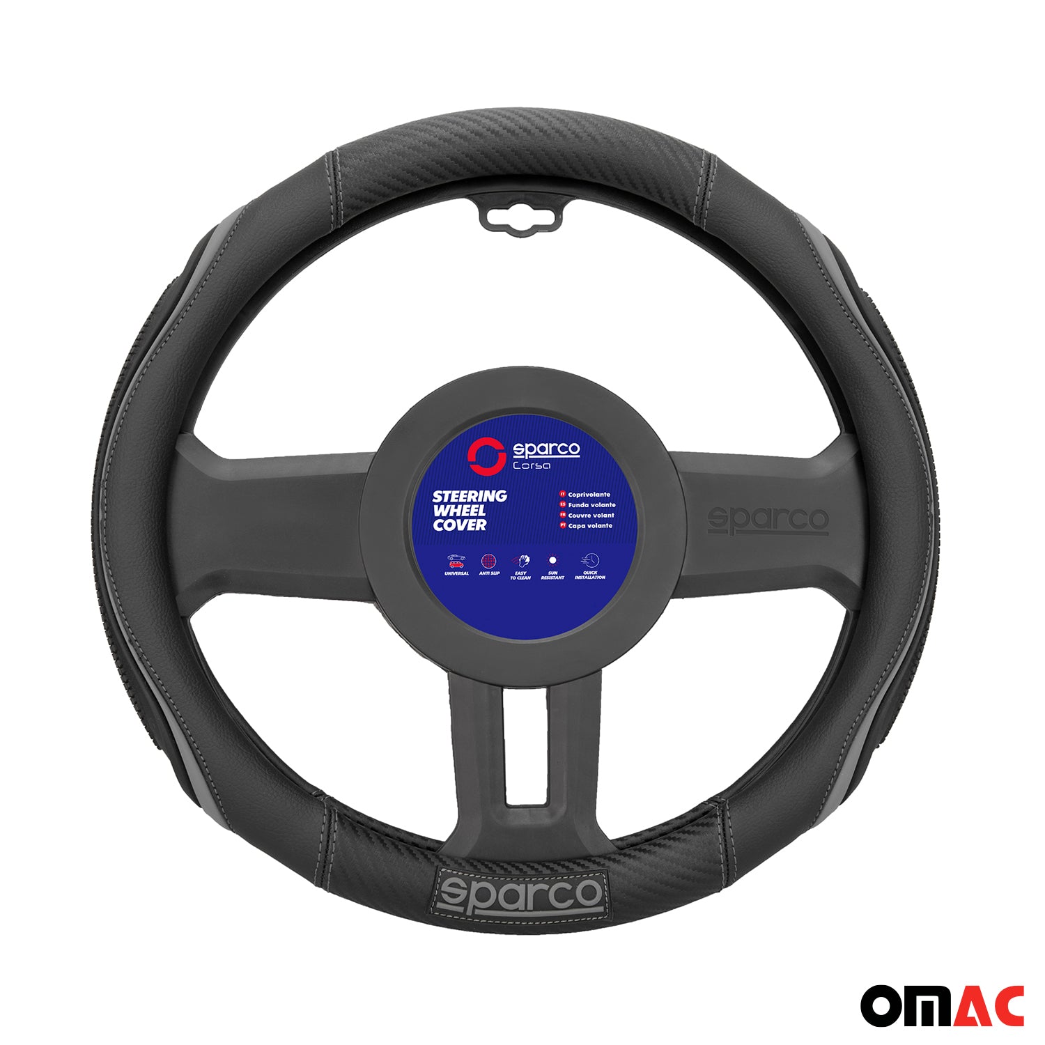 Sparco Cubierta de Para Volante de Automóvil Universal Gris Negro ø37-38cm