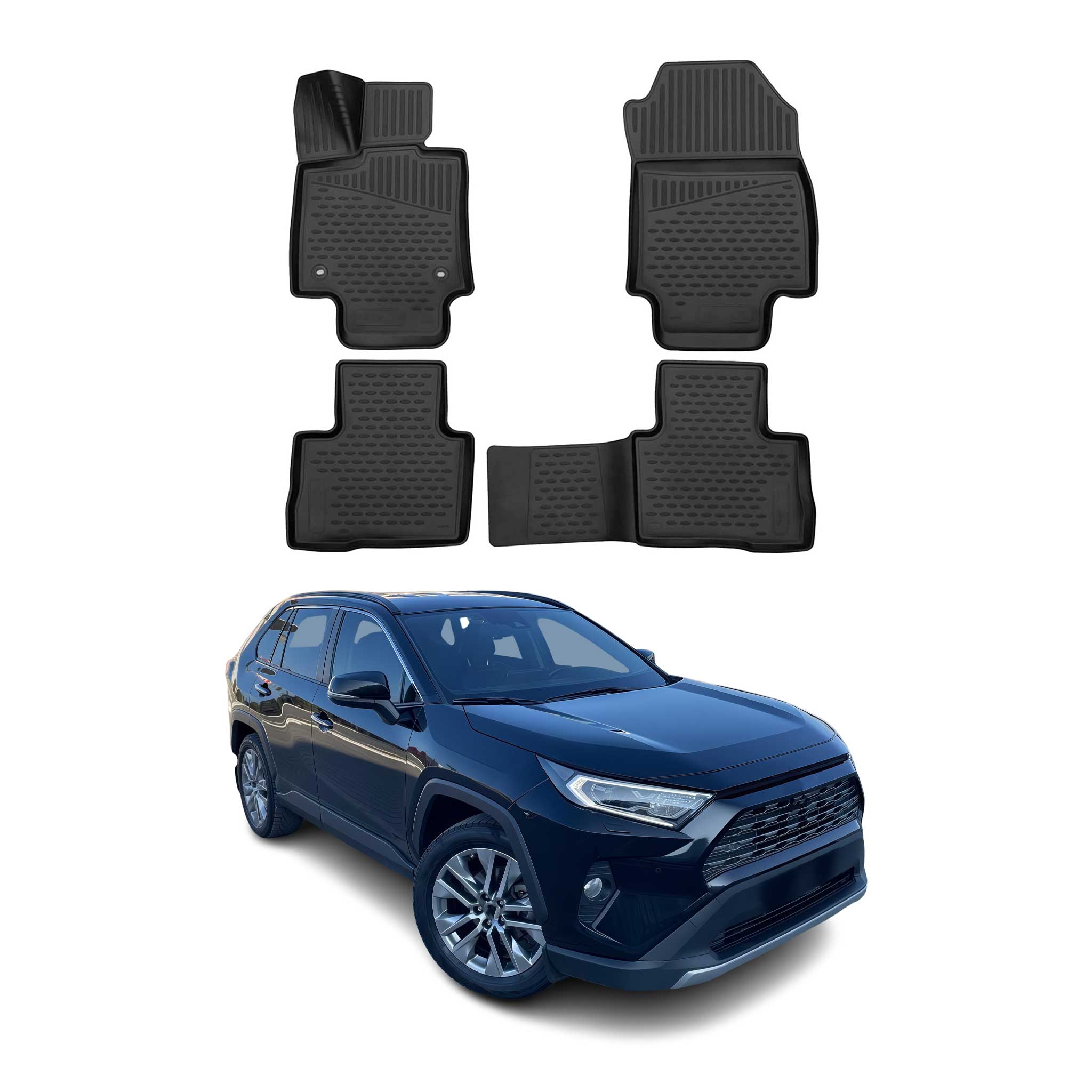 OMAC Alfombrillas De Coche para Toyota RAV4 Hybrid 2018-2024 Negro Goma TPE 4Pza