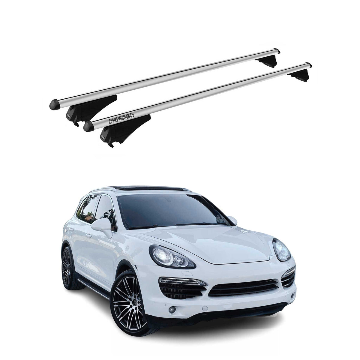 Menabo Barras de Techo Coche Baca para Porsche Cayenne 2010-2017 Gris Alu 2Pza