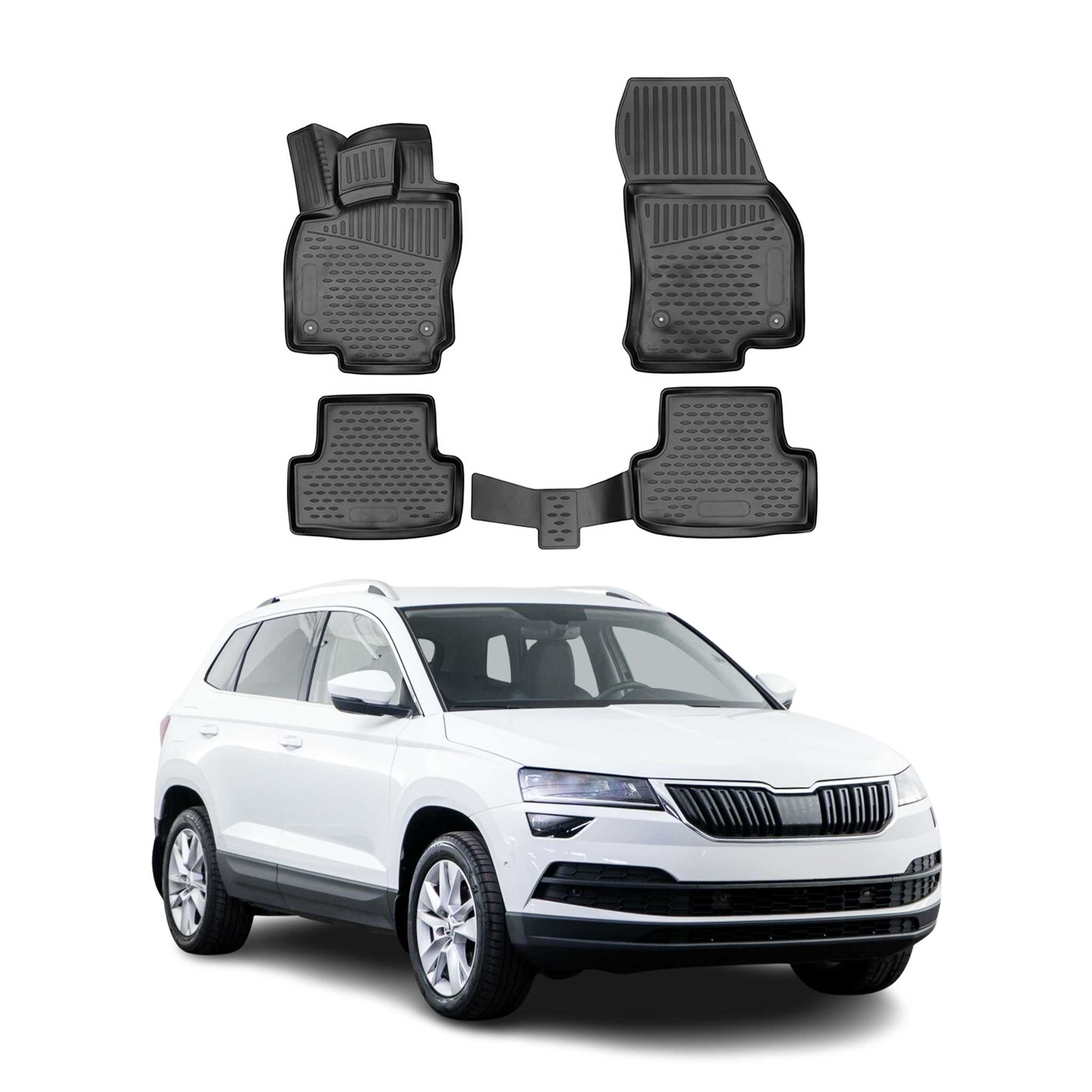 OMAC Alfombrillas De Coche para Skoda Karoq 2017-2025 Negro Goma TPE 4Pza