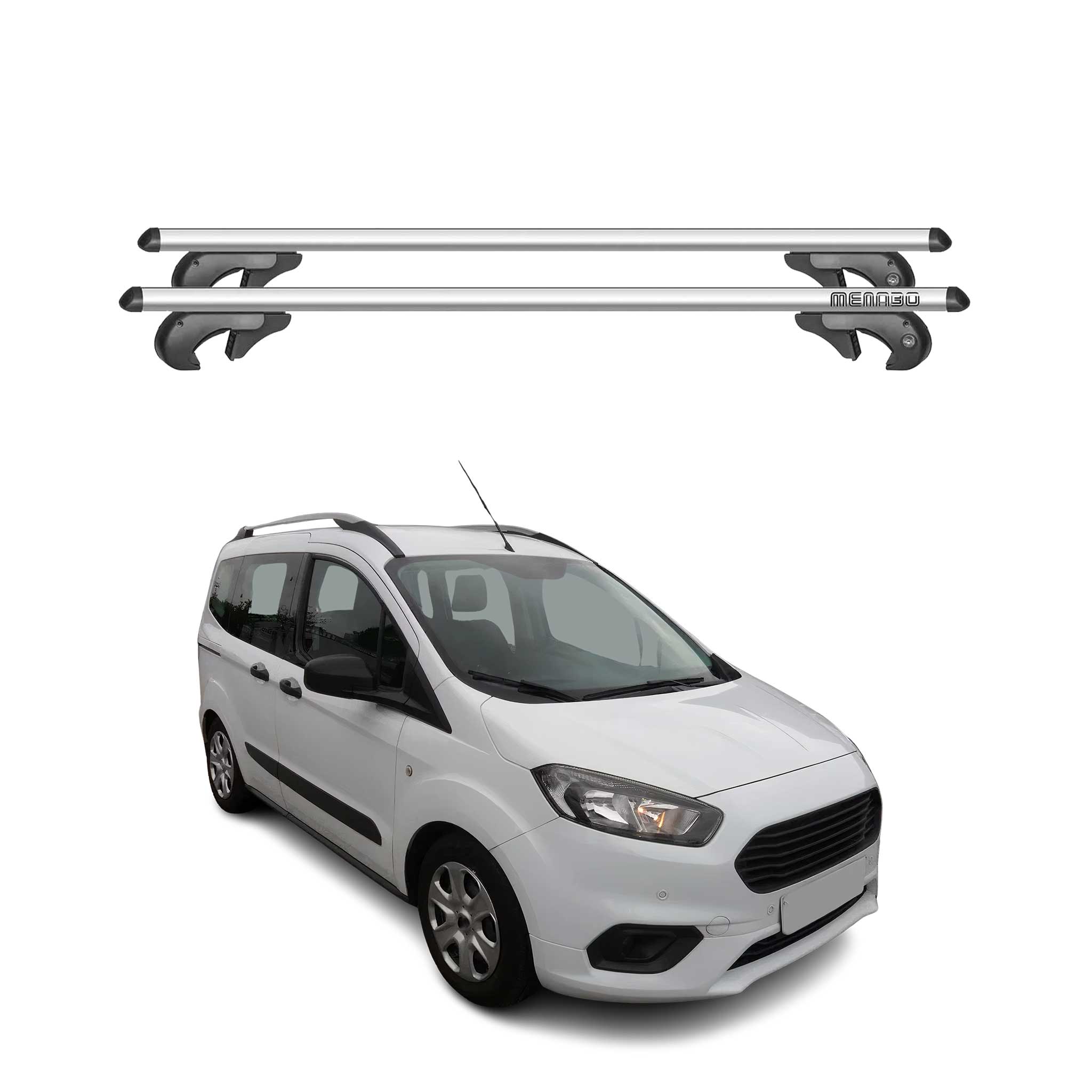Menabo Barras de Techo Coche Barra para Ford Tourneo Courier 2018-2023 Gris Alu
