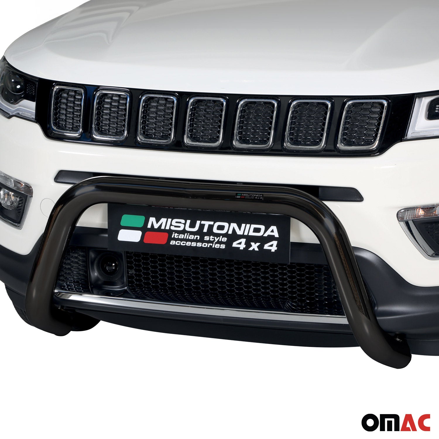 Bull Barra Frontal para Jeep Compass 2016-2021 Negro Brillante Acero 1Pza