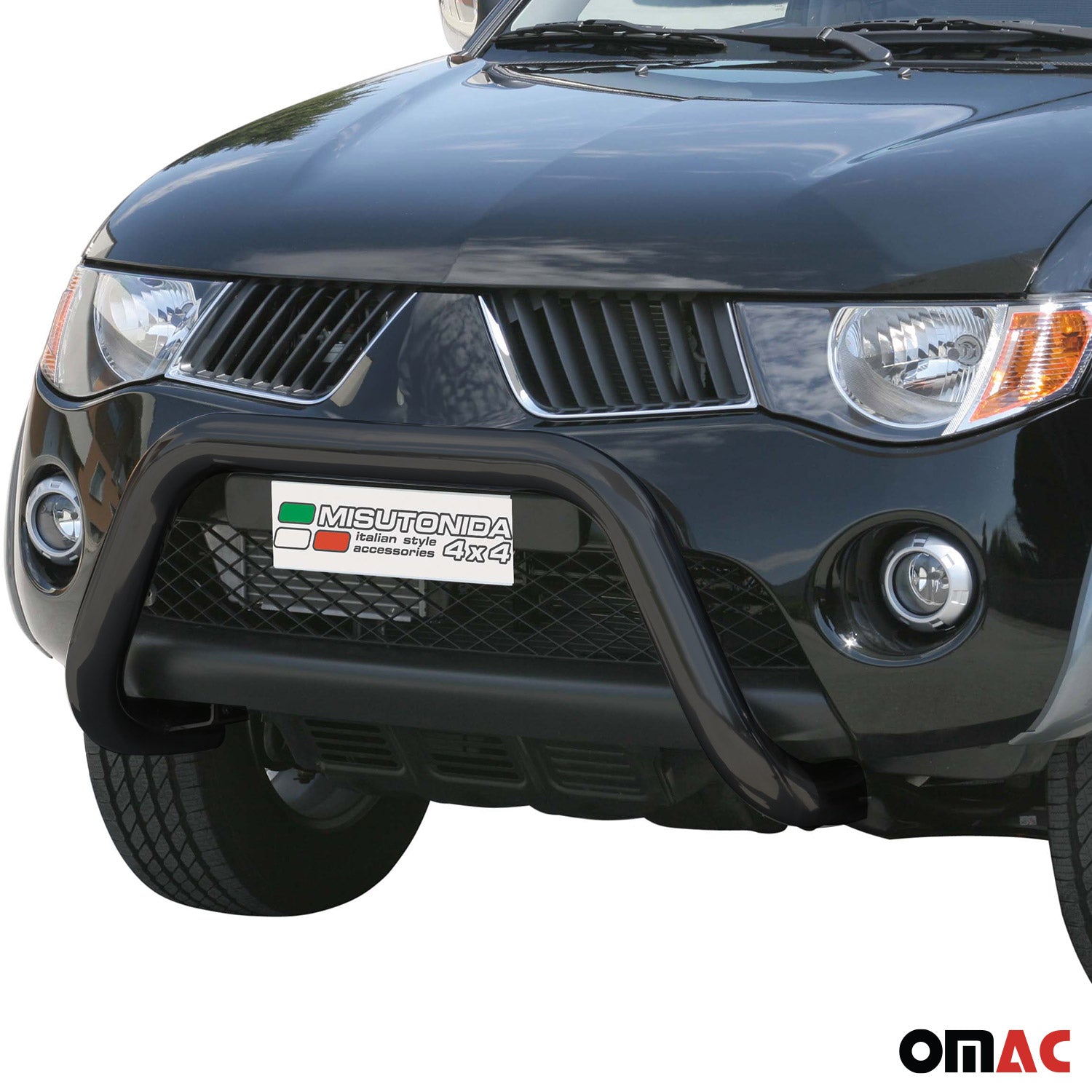 Bull Barra Frontal para Mitsubishi L200 2006-2009 Negro Brillante Acero 1Pza