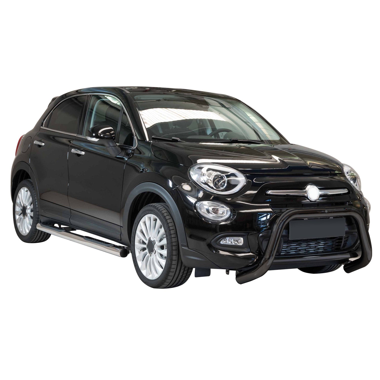 Bull Barra Frontal para Fiat 500X 2014-2018 Negro Brillante Acero
