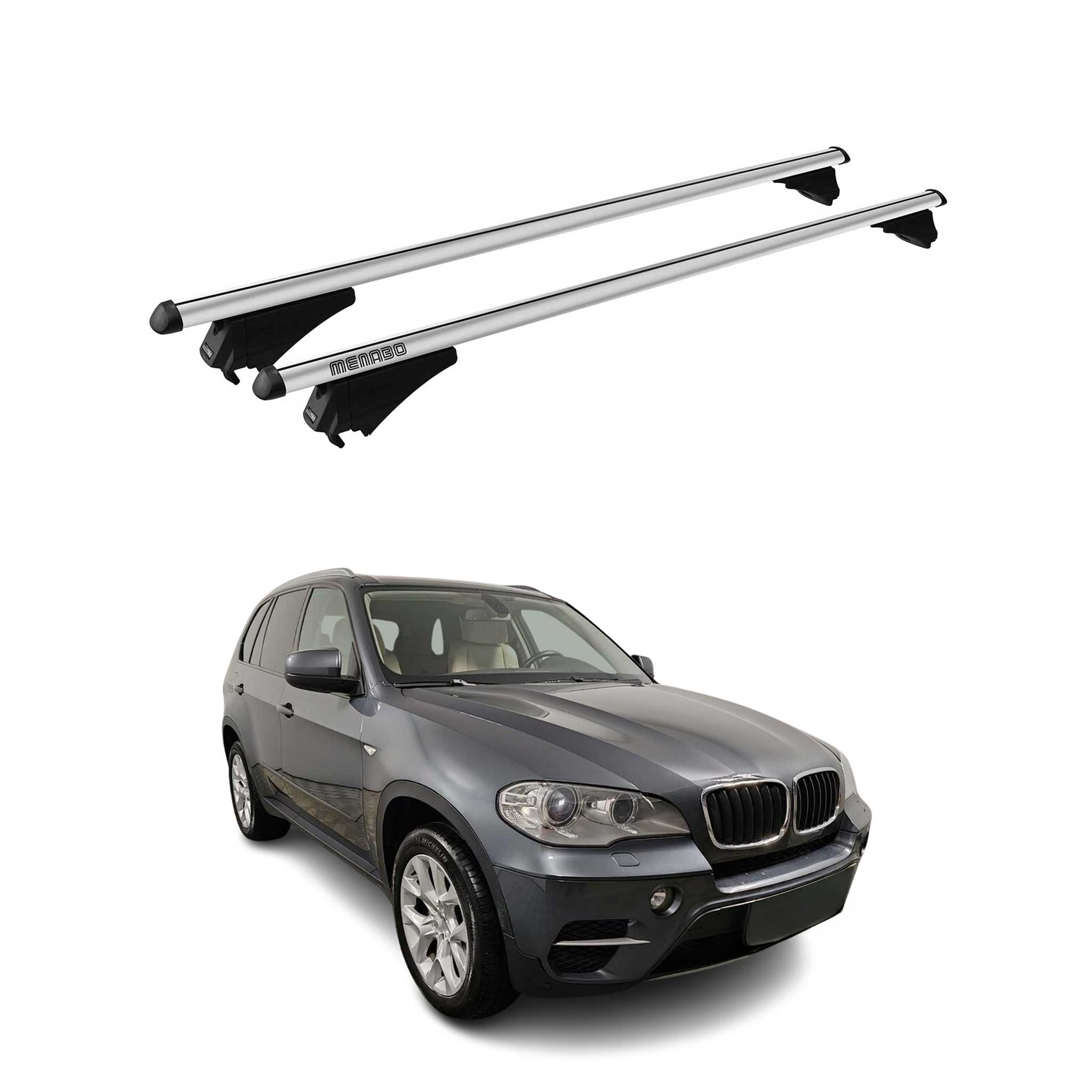 Menabo Barras de Techo Coche Baca para BMW X5 E70 2010-2013 Gris Aluminio 2Pza