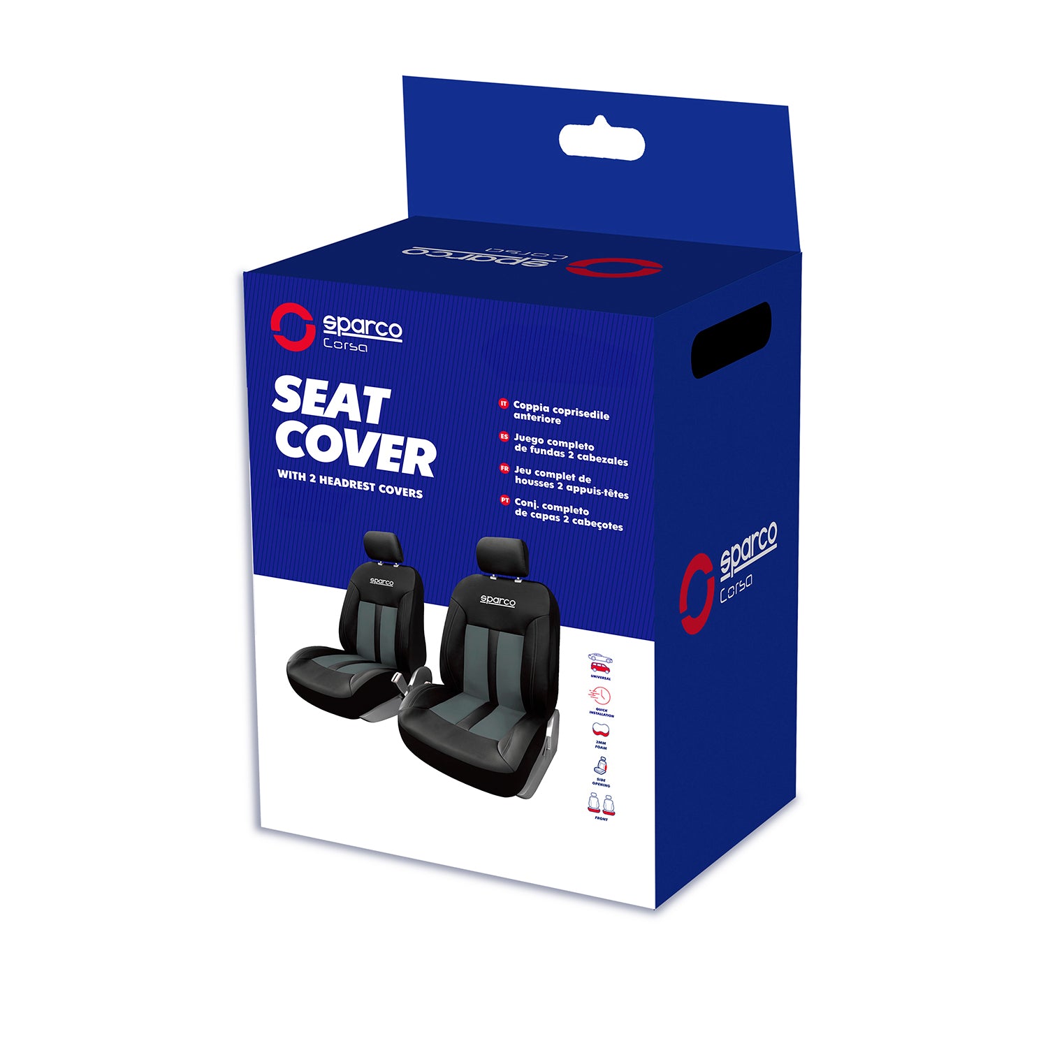 Sparco Funda de Asiento Universal Gris Negro delanteros azules 2Pza