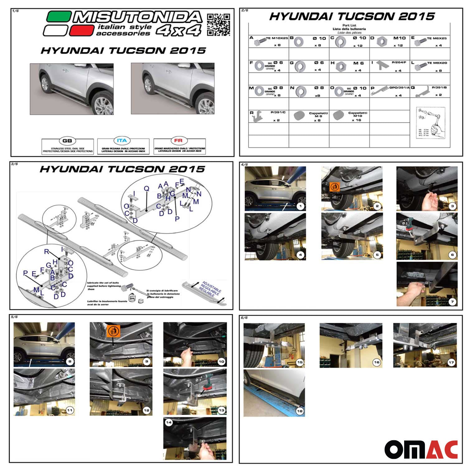 Par de Estribos Barras Laterales para Hyundai Tucson 2015-2018 Negro Acero
