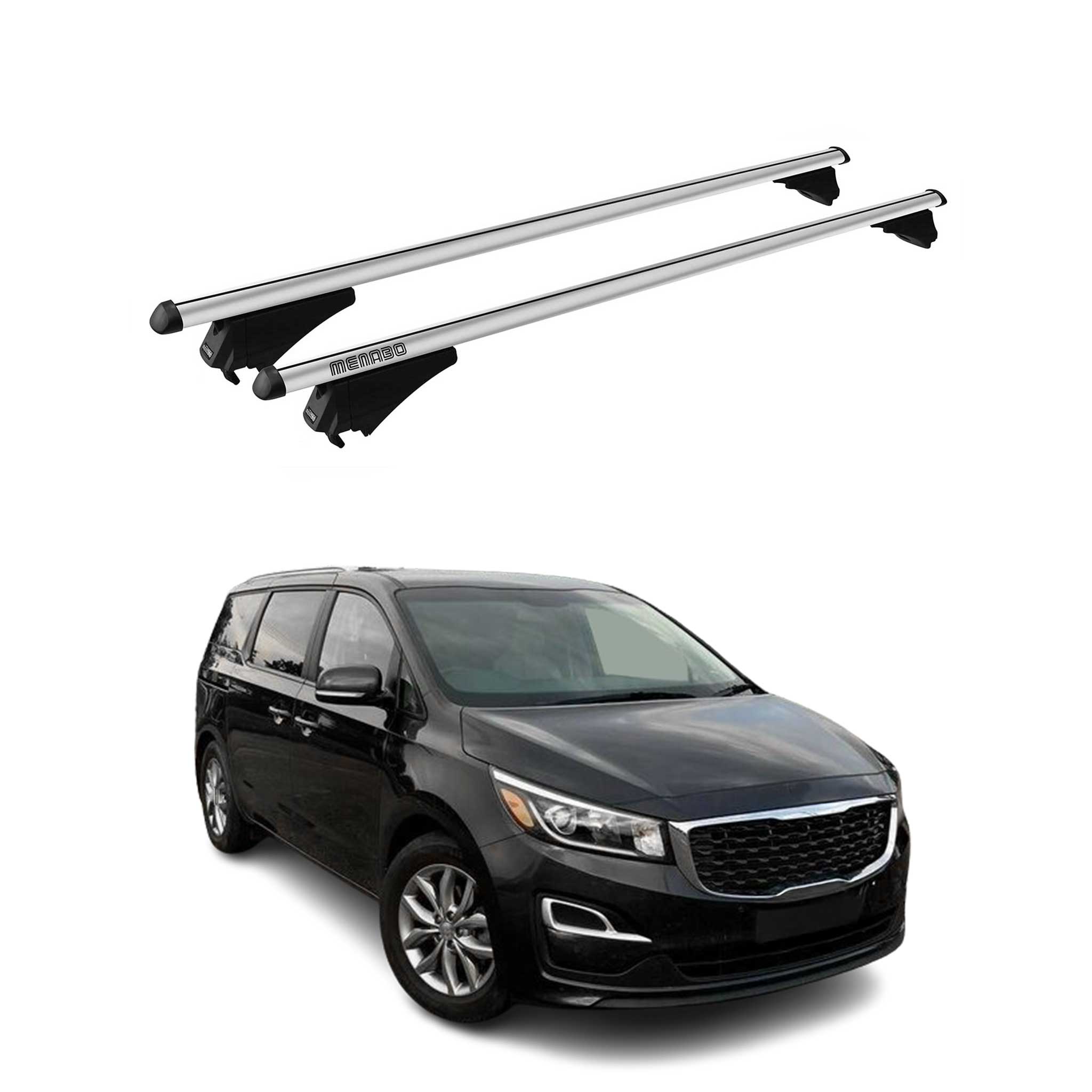 Menabo Barras de Techo Coche Baca para Kia Gran Sedona 2014-2019 Gris Alu 2Pza