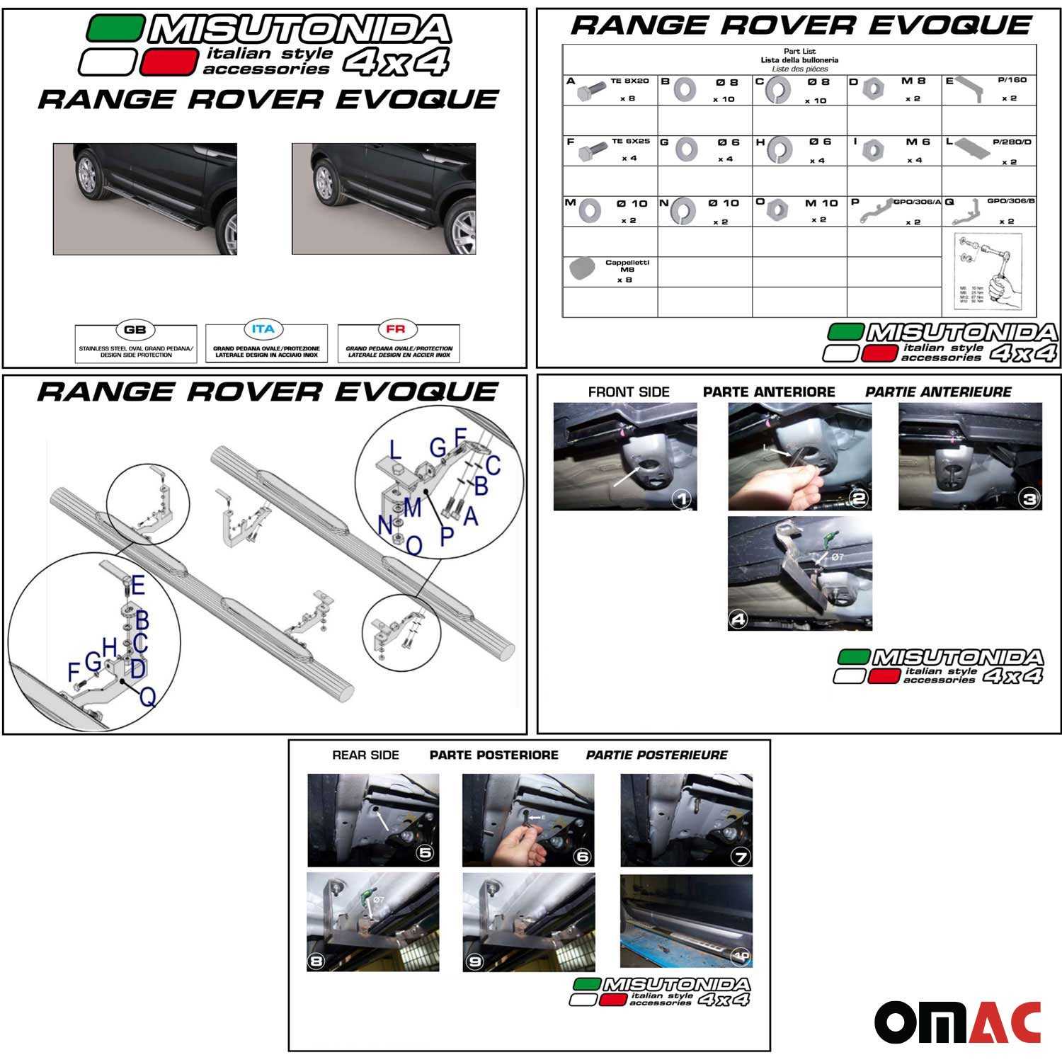 Par de Estribos Barras Laterales para Range Rover Evoque 2011-2015 Plata Acero