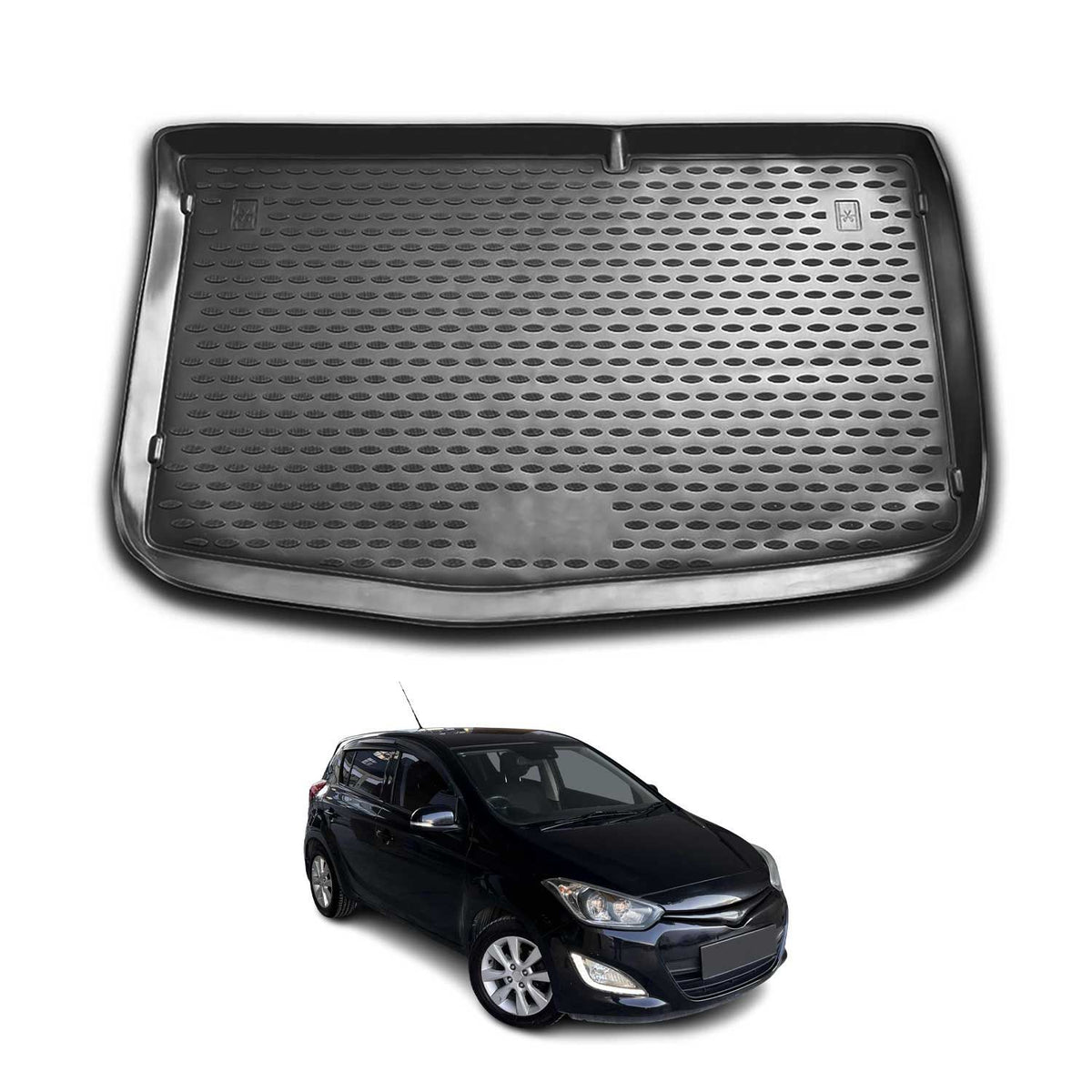 OMAC Bandeja Maletero Alfombrilla para Hyundai i20 2008-2014 Negro Goma TPE 1Pza