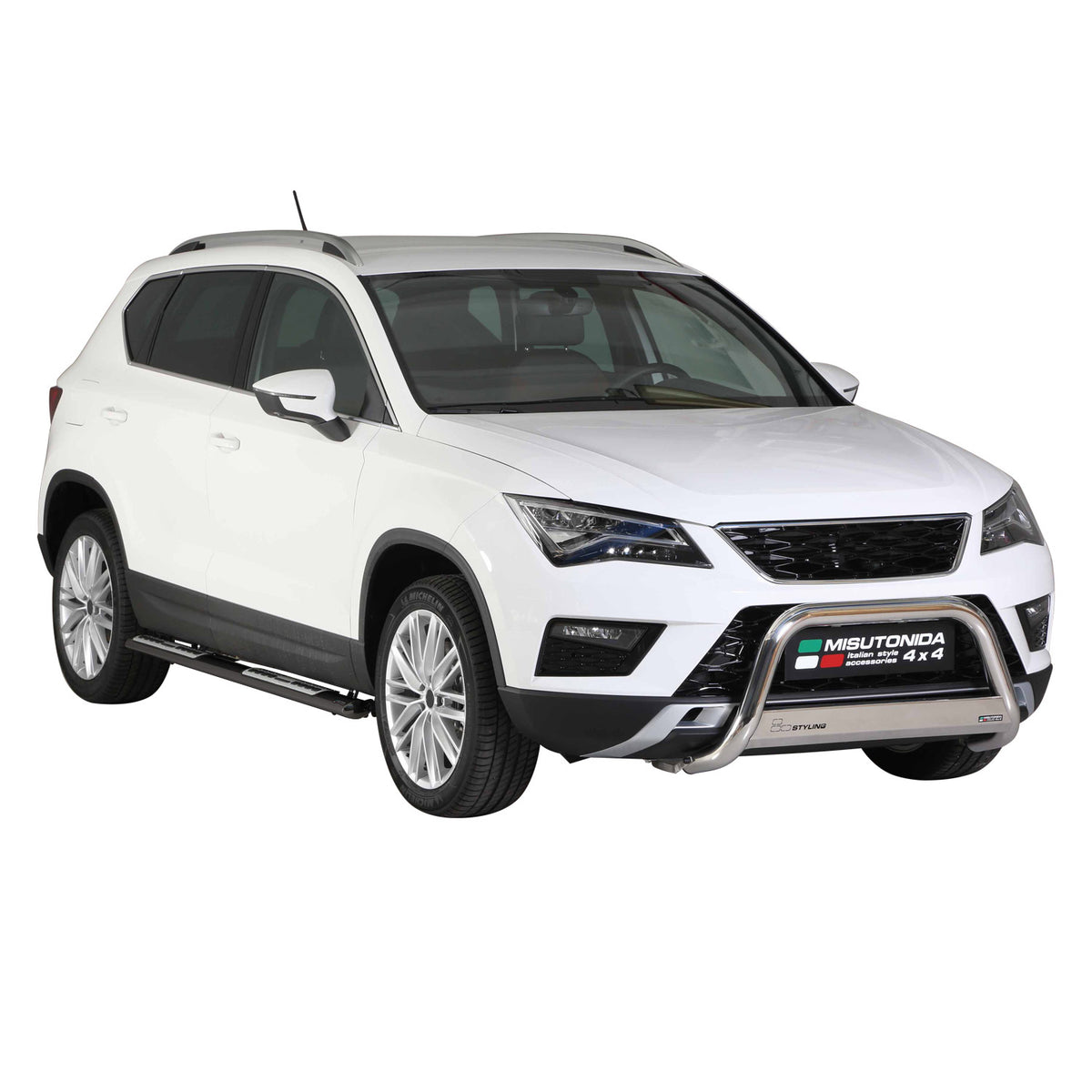 Par de Estribos Barras Laterales para Seat Ateca 2016-2020 Negro Brillante Acero