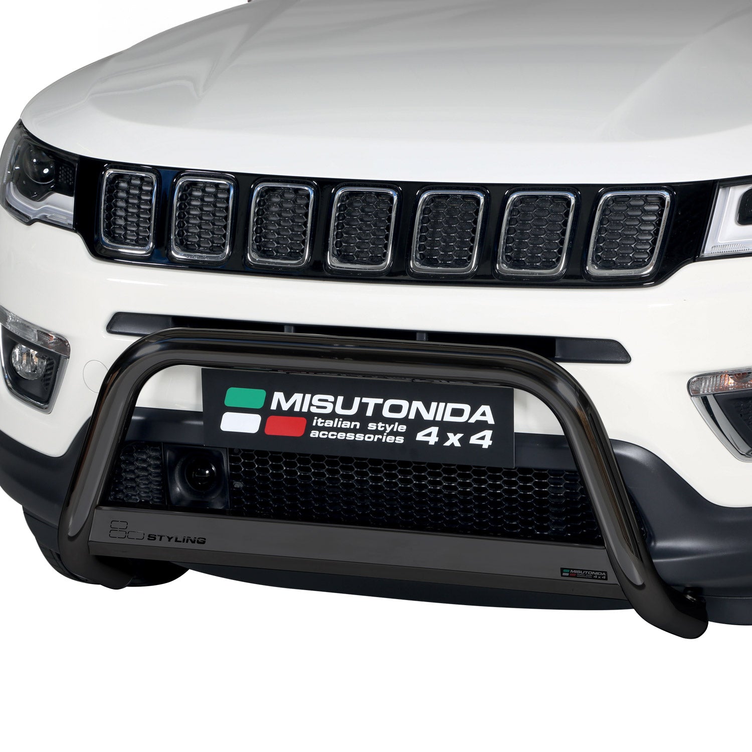 Bull Barra Frontal para Jeep Compass 2016-2021 Negro Brillante Acero