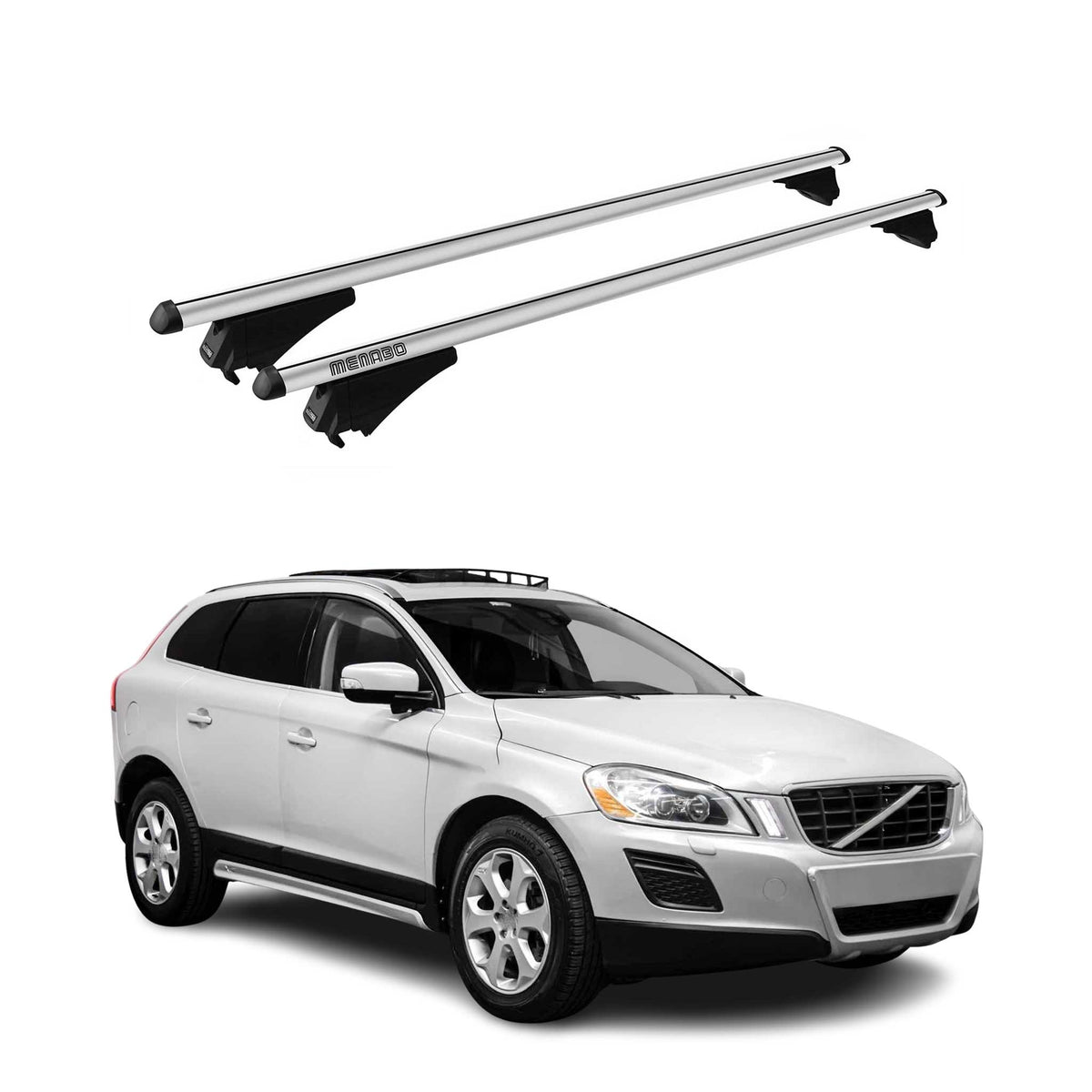 Menabo Barras de Techo Coche Baca para Volvo XC60 2008-2013 Gris Aluminio 2Pza