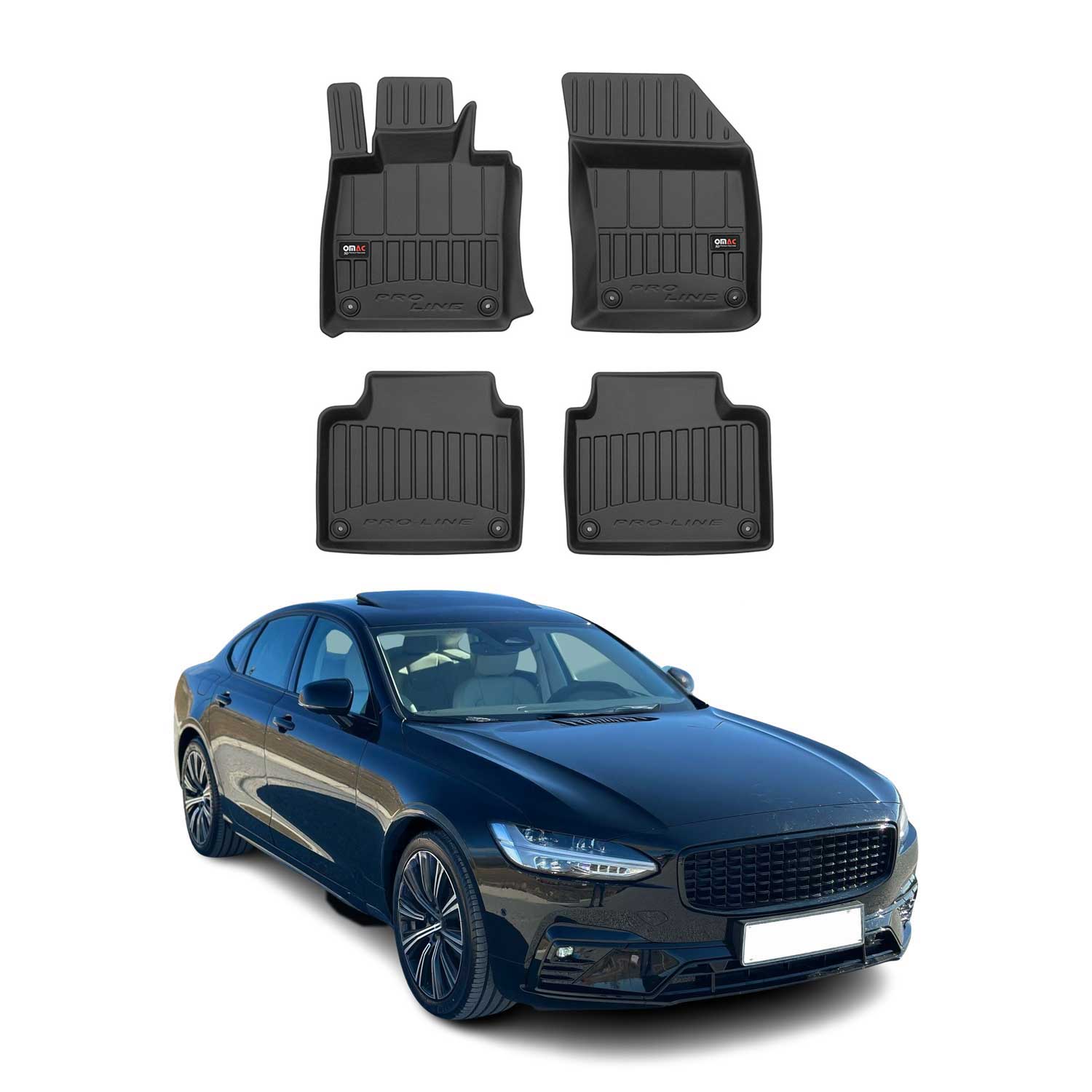 OMAC Premium Alfombrillas De Coche para Volvo S90 V90 2016-2024 TPE Goma 4x