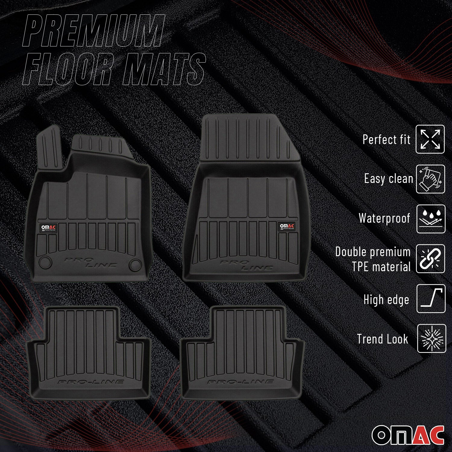 OMAC Premium Alfombrillas De Coche para Renault Clio 2019-2025 Negro TPE Goma 4x