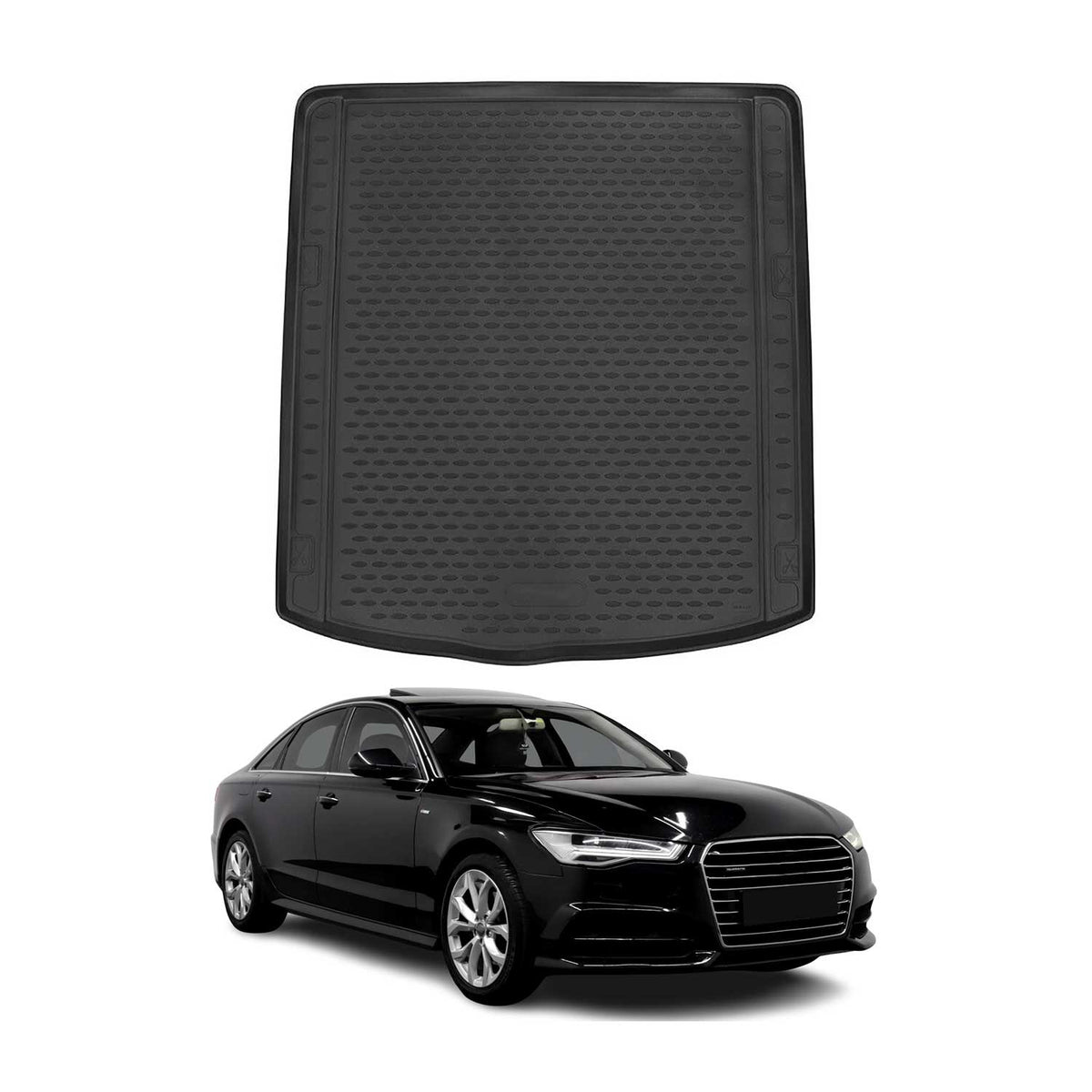 OMAC Bandeja Maletero Alfombrilla para Audi A6 C7 2011-2018 Sedán Negro Goma TPE