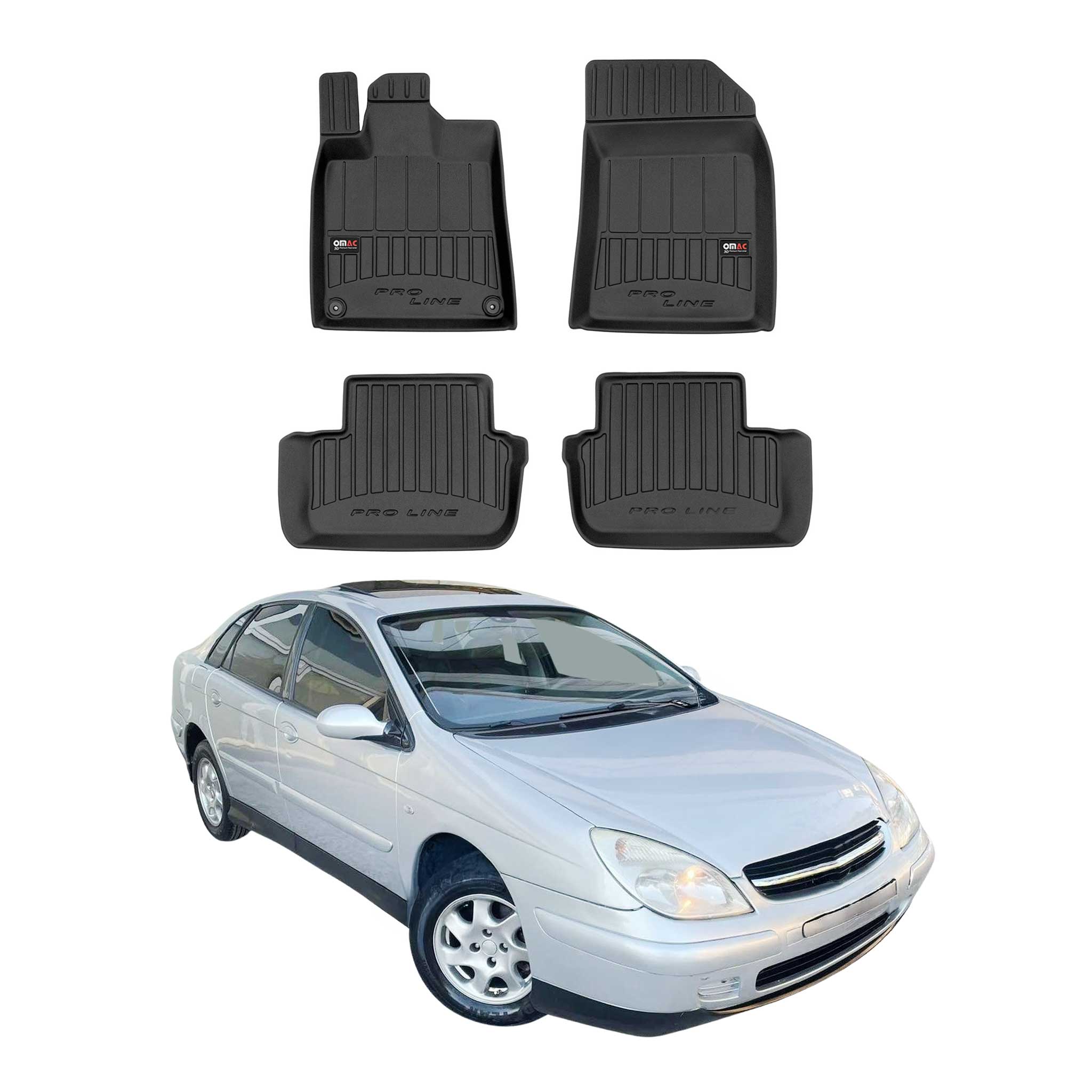 OMAC Premium Alfombrillas De Coche para Citroen C5 2001-2008 Negro TPE Goma 4Pza