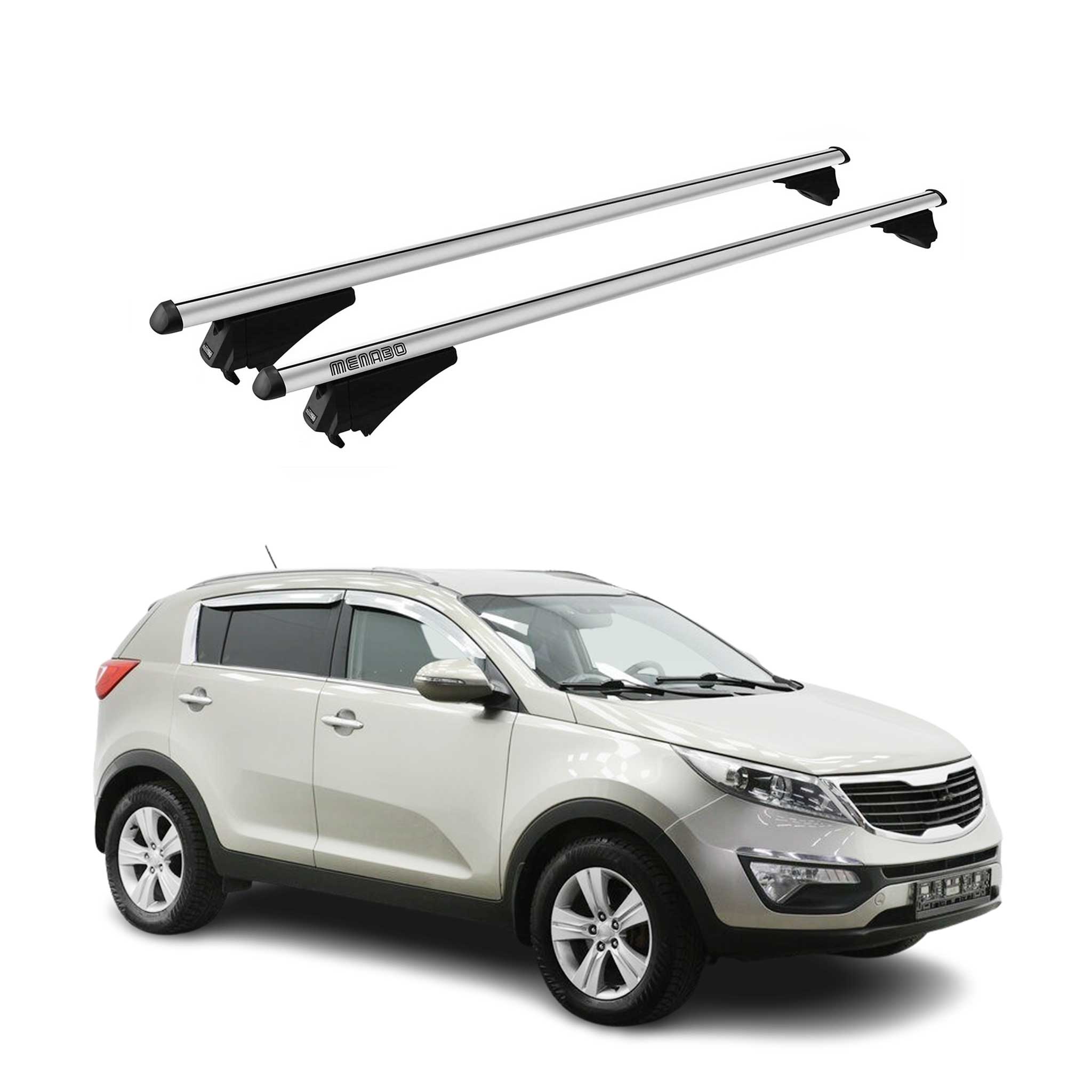 Menabo Barras de Techo Coche Baca para Kia Sportage 2010-2013 Gris Aluminio 2Pza