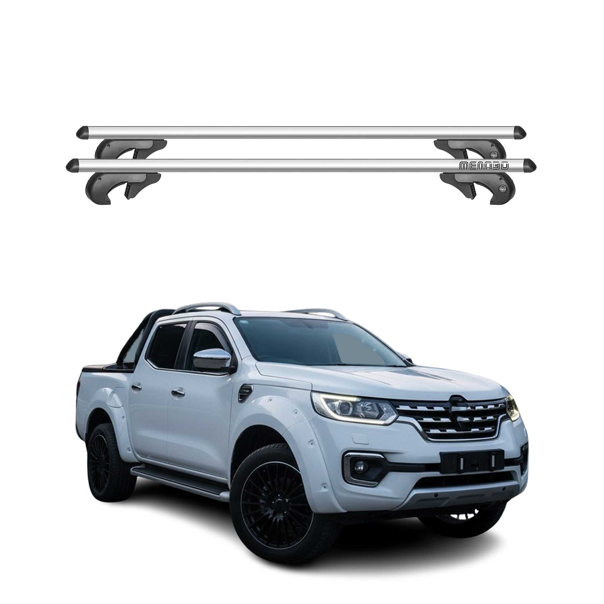 Menabo Barras de Techo Coche Barra para Renault Alaskan 2016-2020 Gris Alu 2Pza