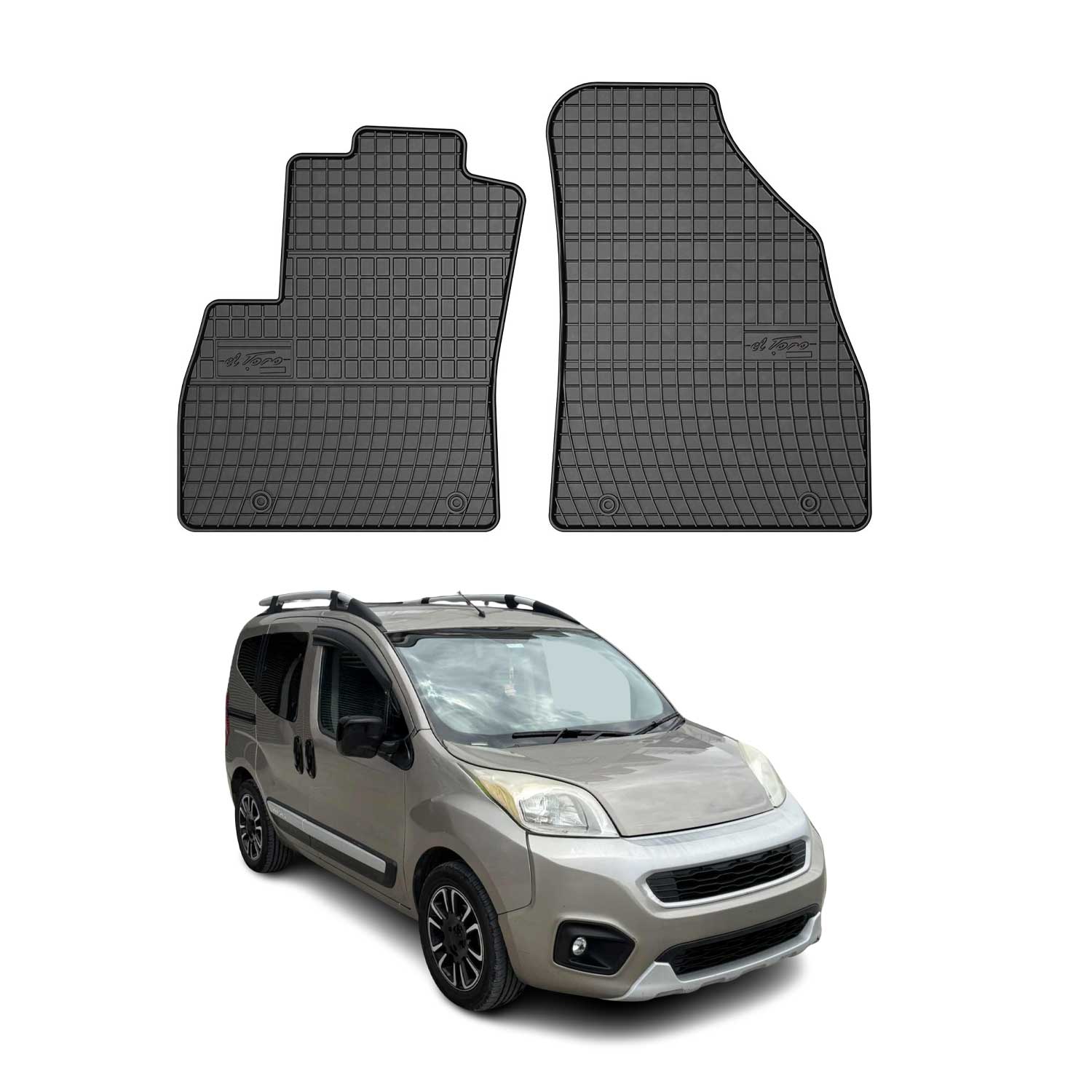 OMAC Alfombrillas De Coche para Fiat Qubo 2008-2024 1.línea Negro Goma TPE 2Pza