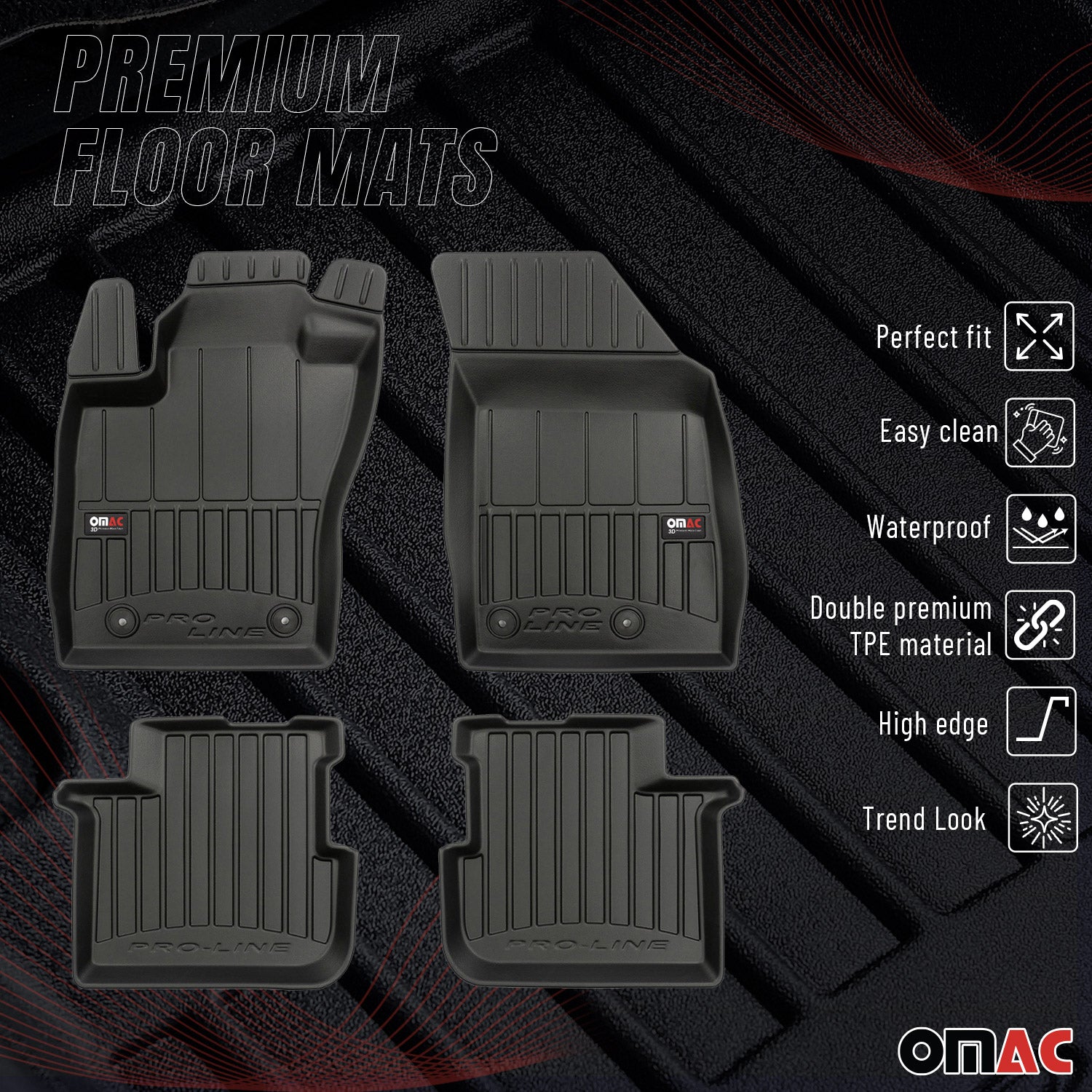 OMAC Premium Alfombrillas De Coche para Fiat Tipo 2015-2025 Negro TPE Goma 4Pza