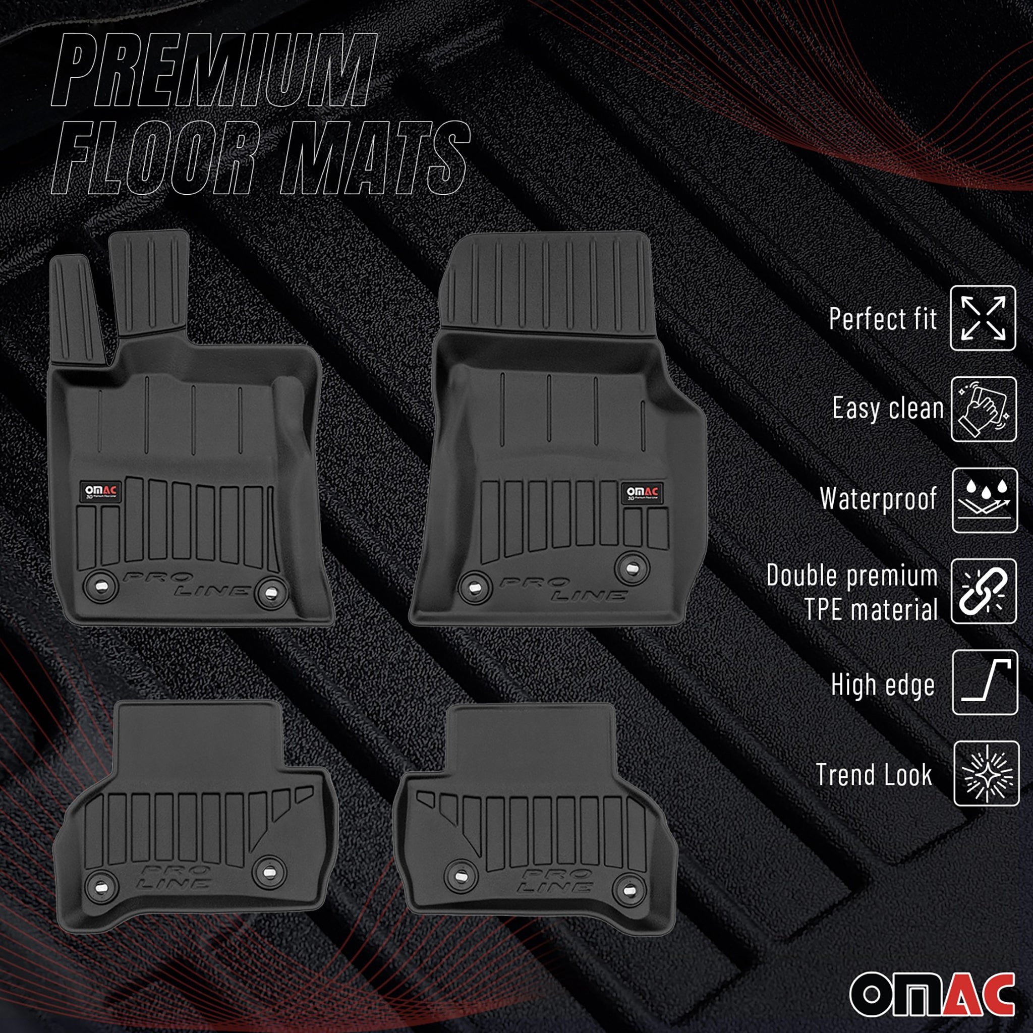 OMAC Premium Alfombrillas De Coche para Jaguar XE 2015-2024 Negro TPE Goma 4Pza