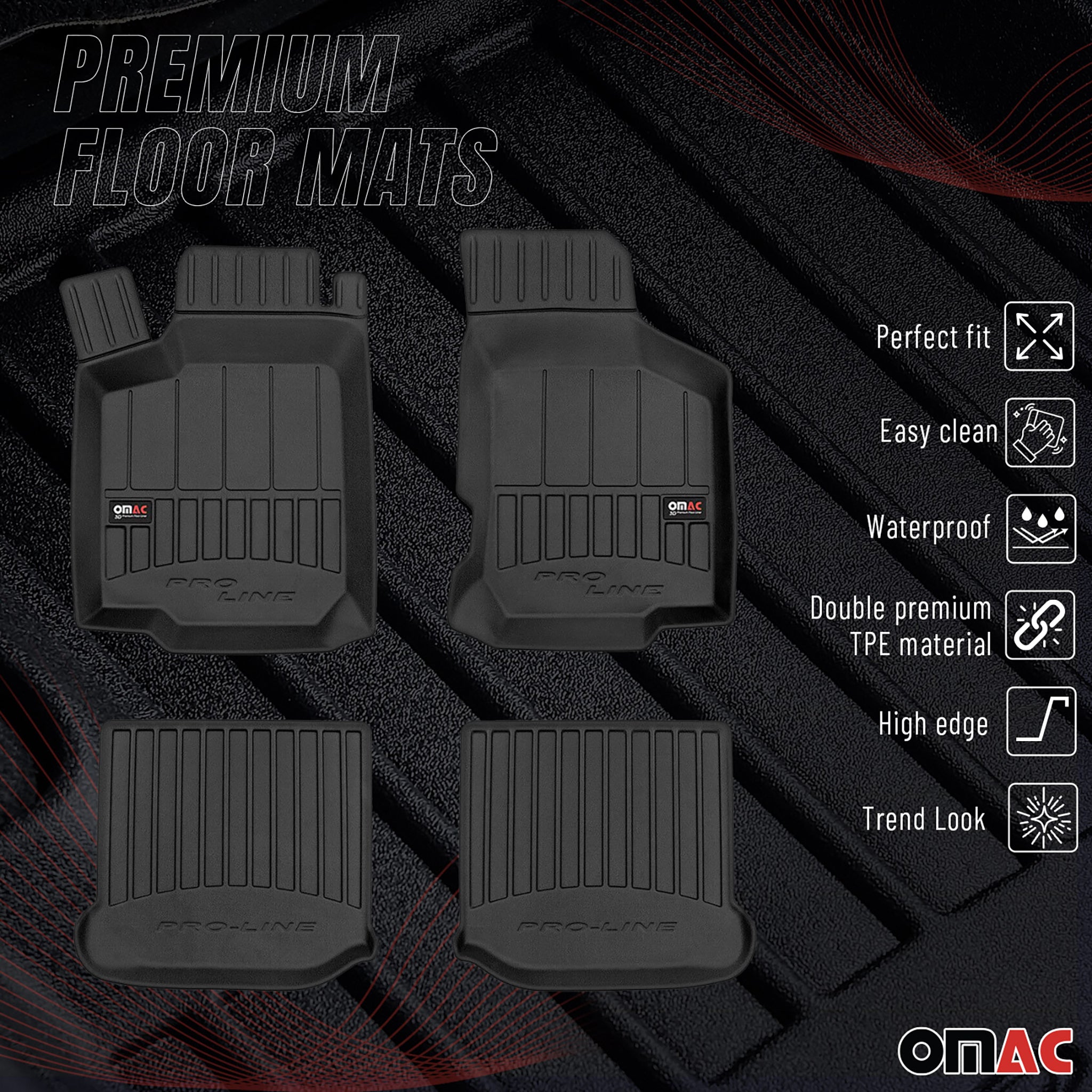 OMAC Premium Alfombrillas De Coche para Seat Leon 1999-2005 Negro TPE Goma 4Pza