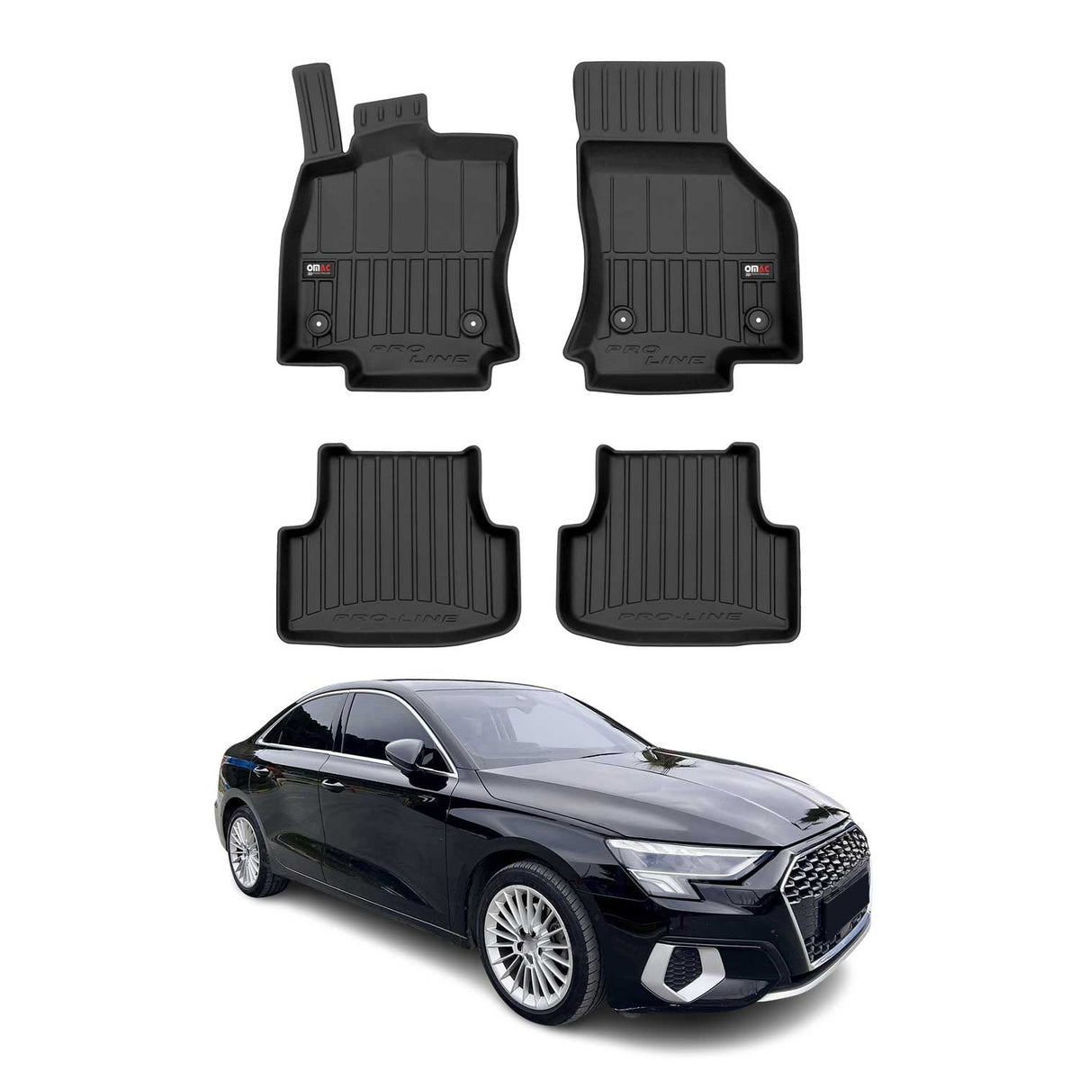 OMAC Premium Alfombrillas De Coche para Audi A3 8Y 2020-2025 Negro TPE Goma 4Pza