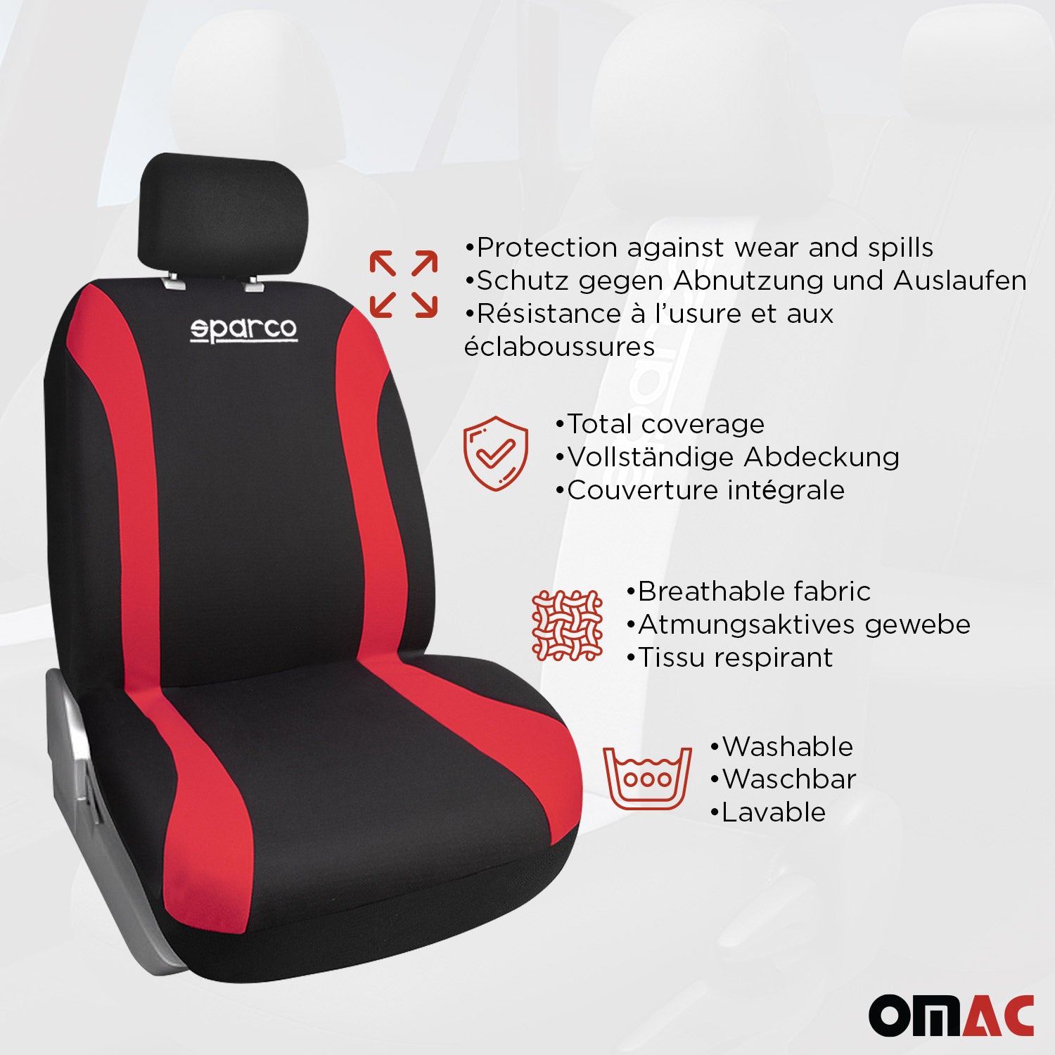 Sparco Funda de Asiento Universal Negro Rojo 9Pza Poliéster