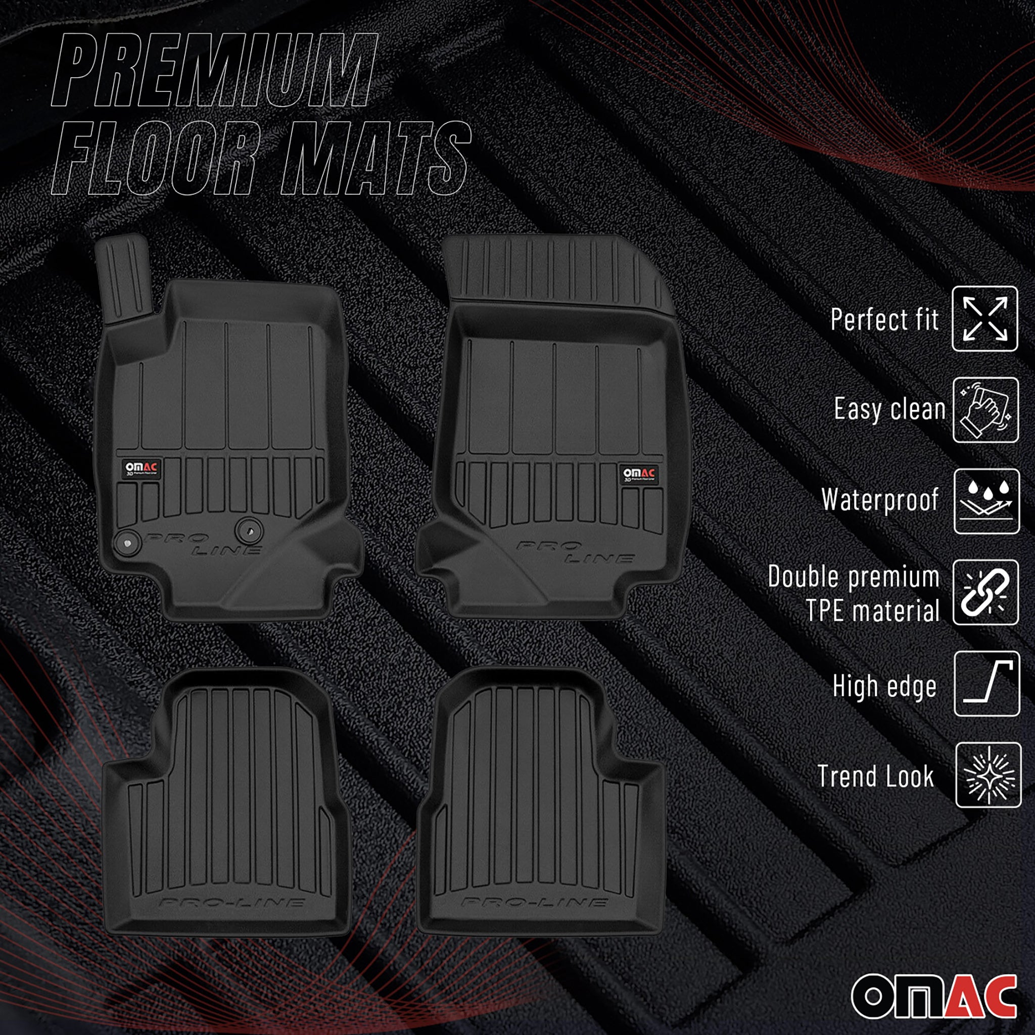 OMAC Premium Alfombrillas De Coche para Citroen C4 2020-2025 Negro TPE Goma 4Pza