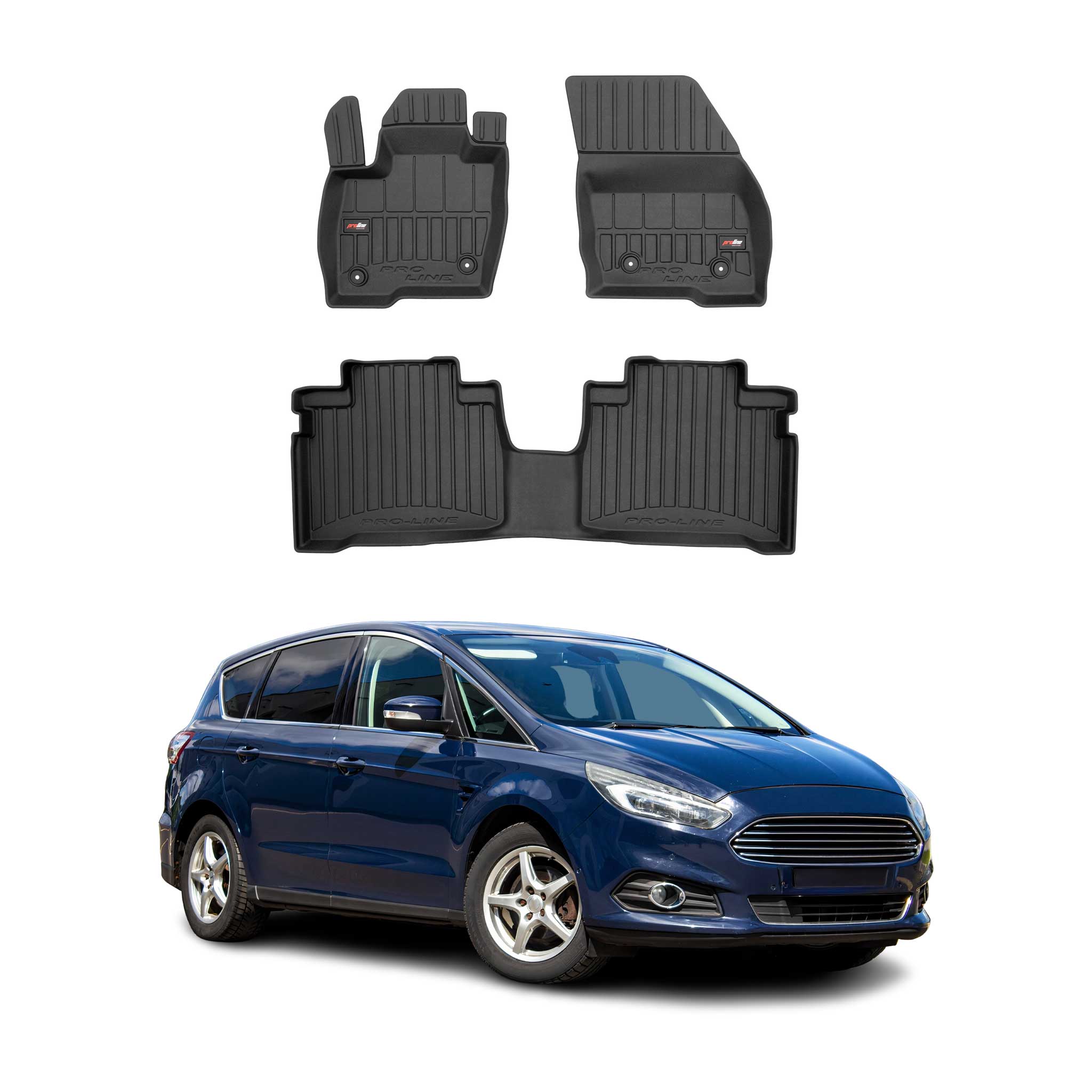 OMAC Premium Alfombrillas De Coche para Ford S-Max 2 2015-2018 Negro TPE Goma 3x