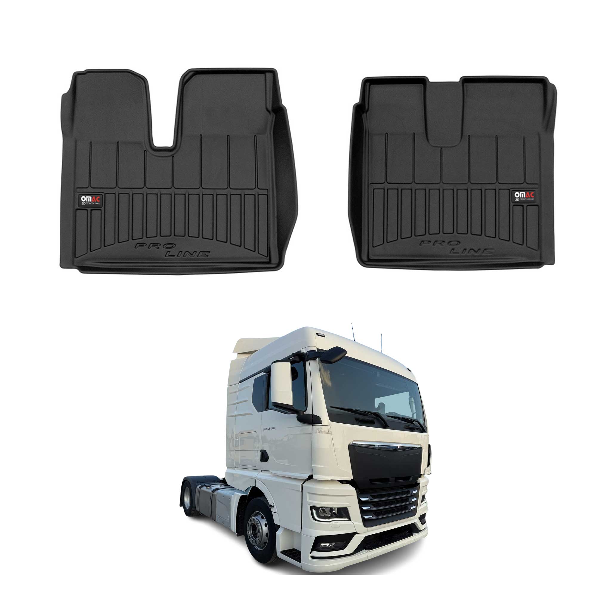 OMAC Premium Alfombrillas De Coche para MAN TGX 2020-2025 Negro TPE Goma 2Pza