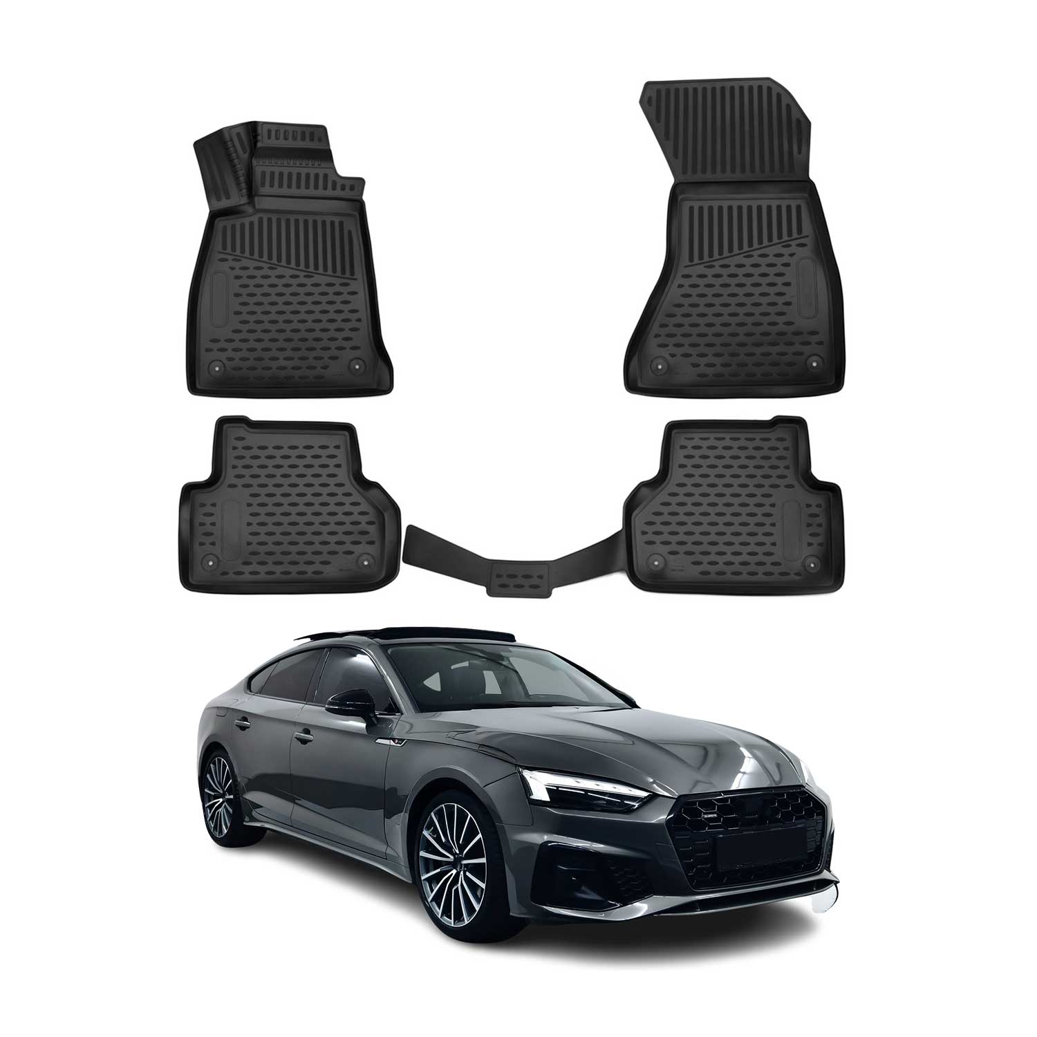 OMAC Alfombrillas De Coche para Audi A5 F5 Sportback 2016-2024 Negro Goma TPE 4x
