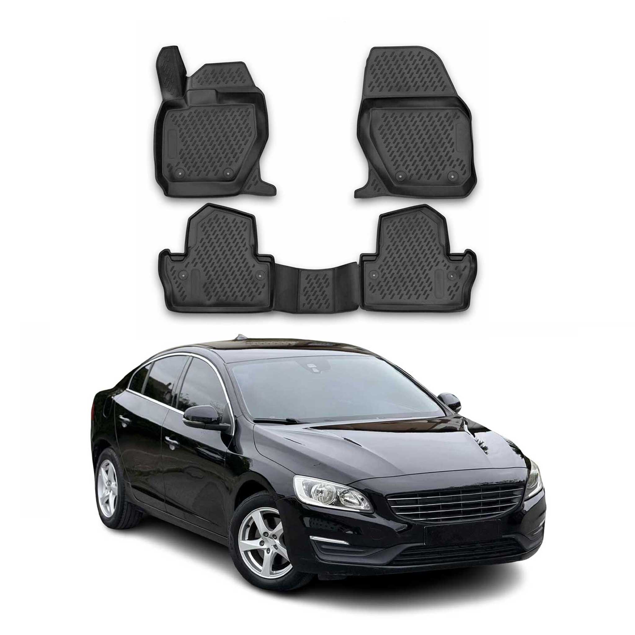 OMAC Alfombrillas De Coche para Volvo S60 V60 2010-2018 Negro Goma TPE 4Pza