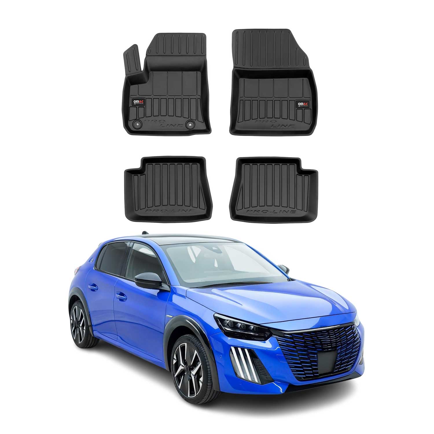 OMAC Premium Alfombrillas De Coche para Peugeot e-208 2019-2025 TPE Goma 4x