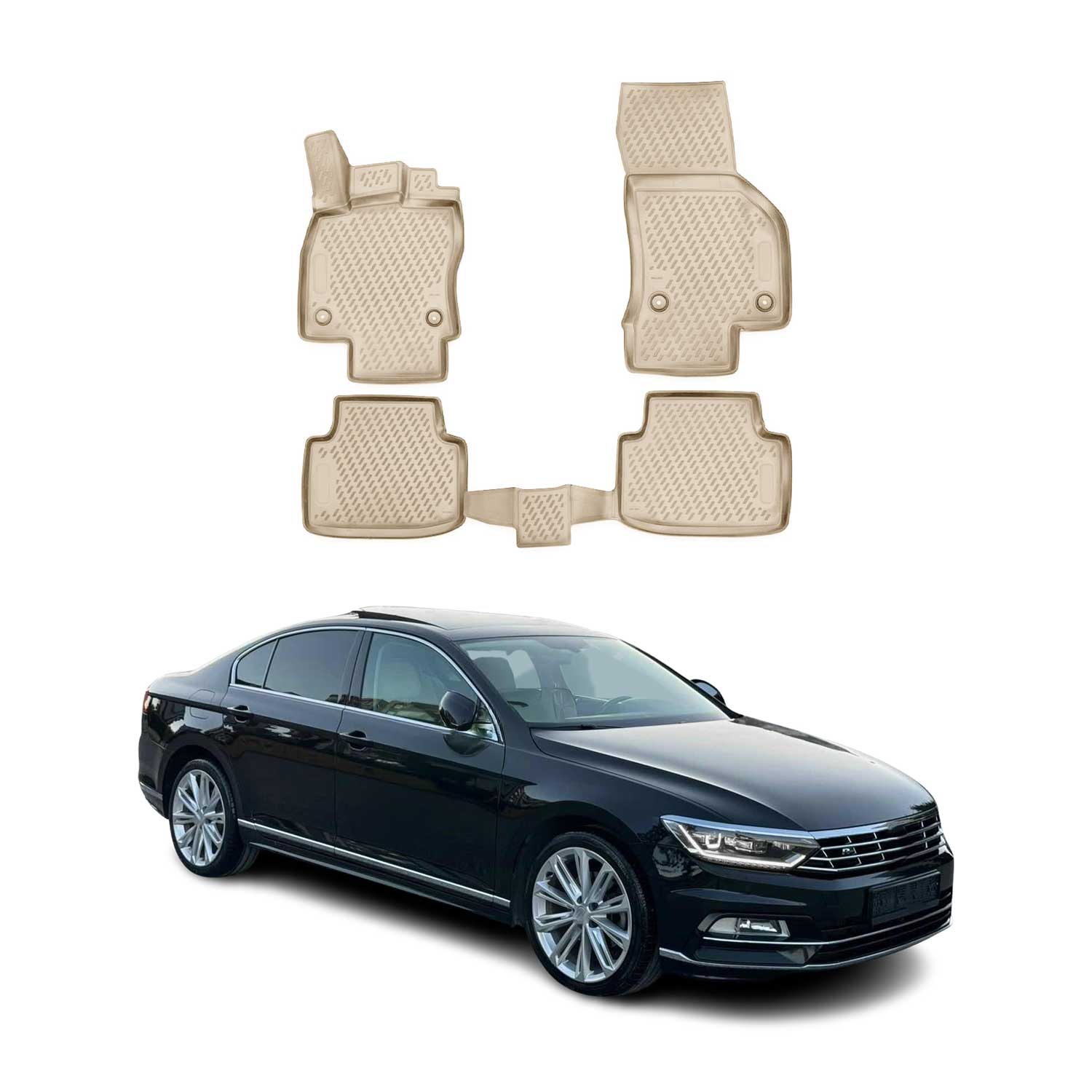 OMAC Alfombrillas De Coche para VW Passat B8 2014-2021 Beige Goma TPE 4Pza