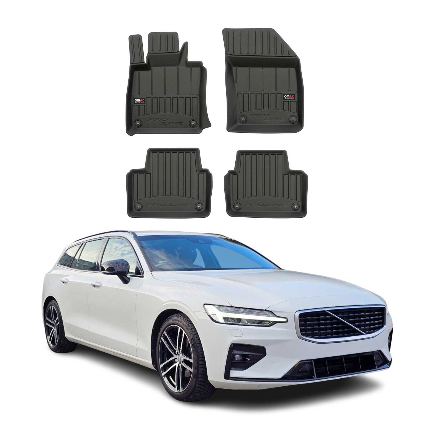OMAC Premium Alfombrillas De Coche para Volvo V60 2018-2025 Negro TPE Goma 4Pza