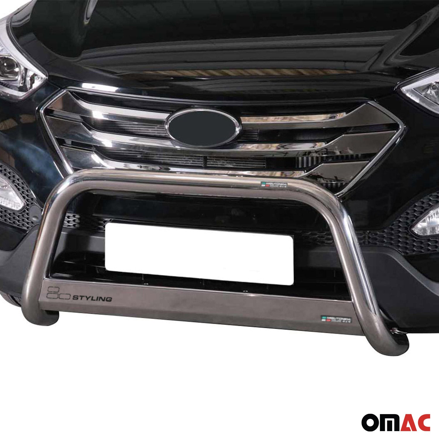 Bull Barra Frontal para Hyundai Santa Fe 2012-2015 Plata Brillante Acero 1Pza