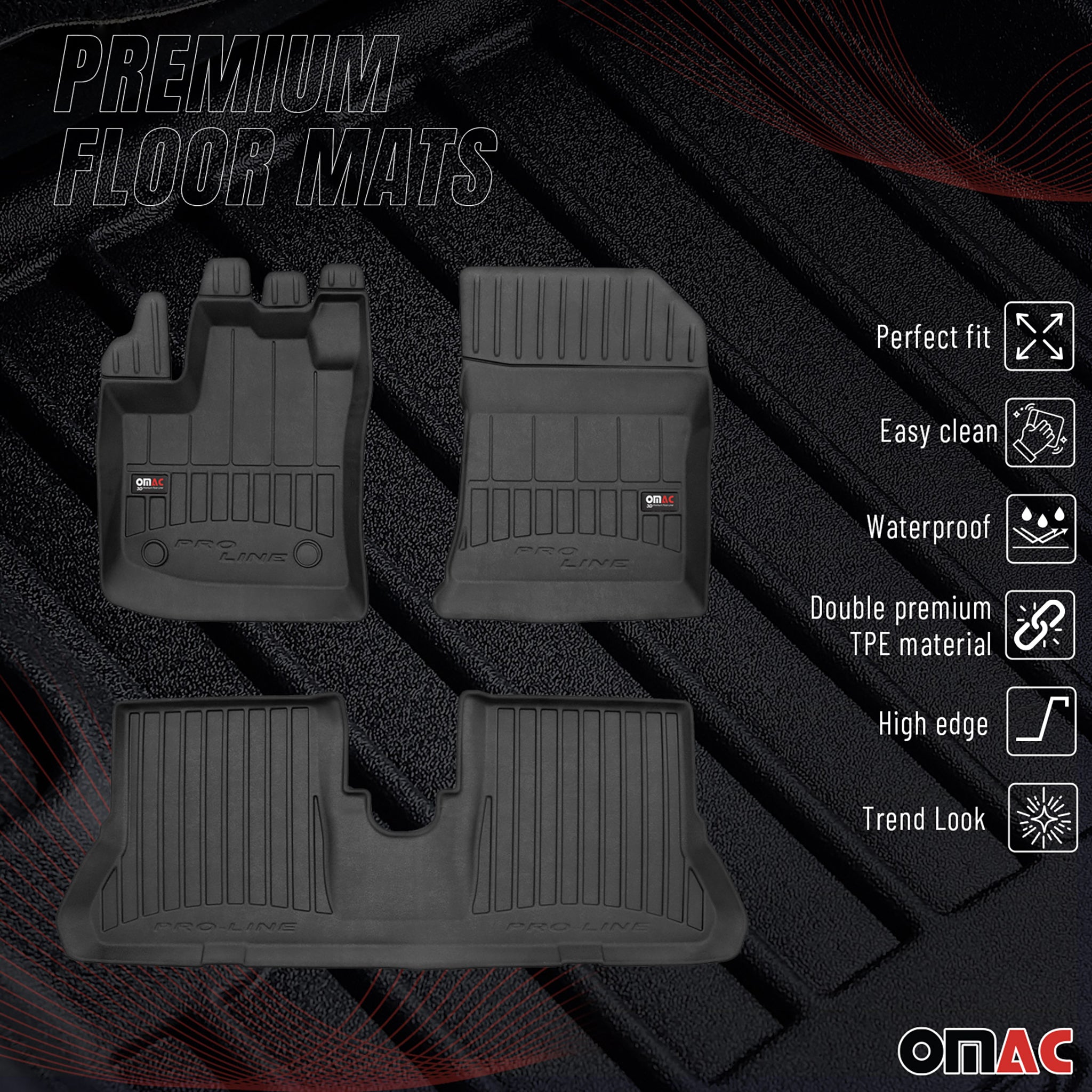 OMAC Premium Alfombrillas De Coche para Dacia Dokker 2012-2021 Negro TPE Goma 3x