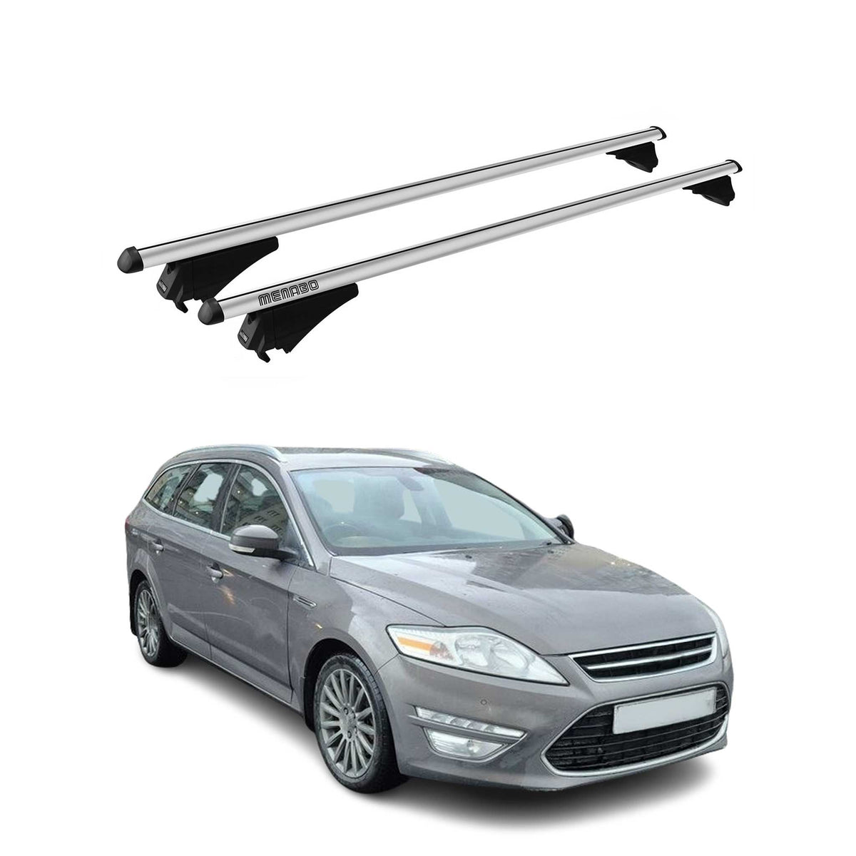 Menabo Barras de Techo Coche Baca para Ford Mondeo Wagon 2010-2014 Gris Alu 2Pza