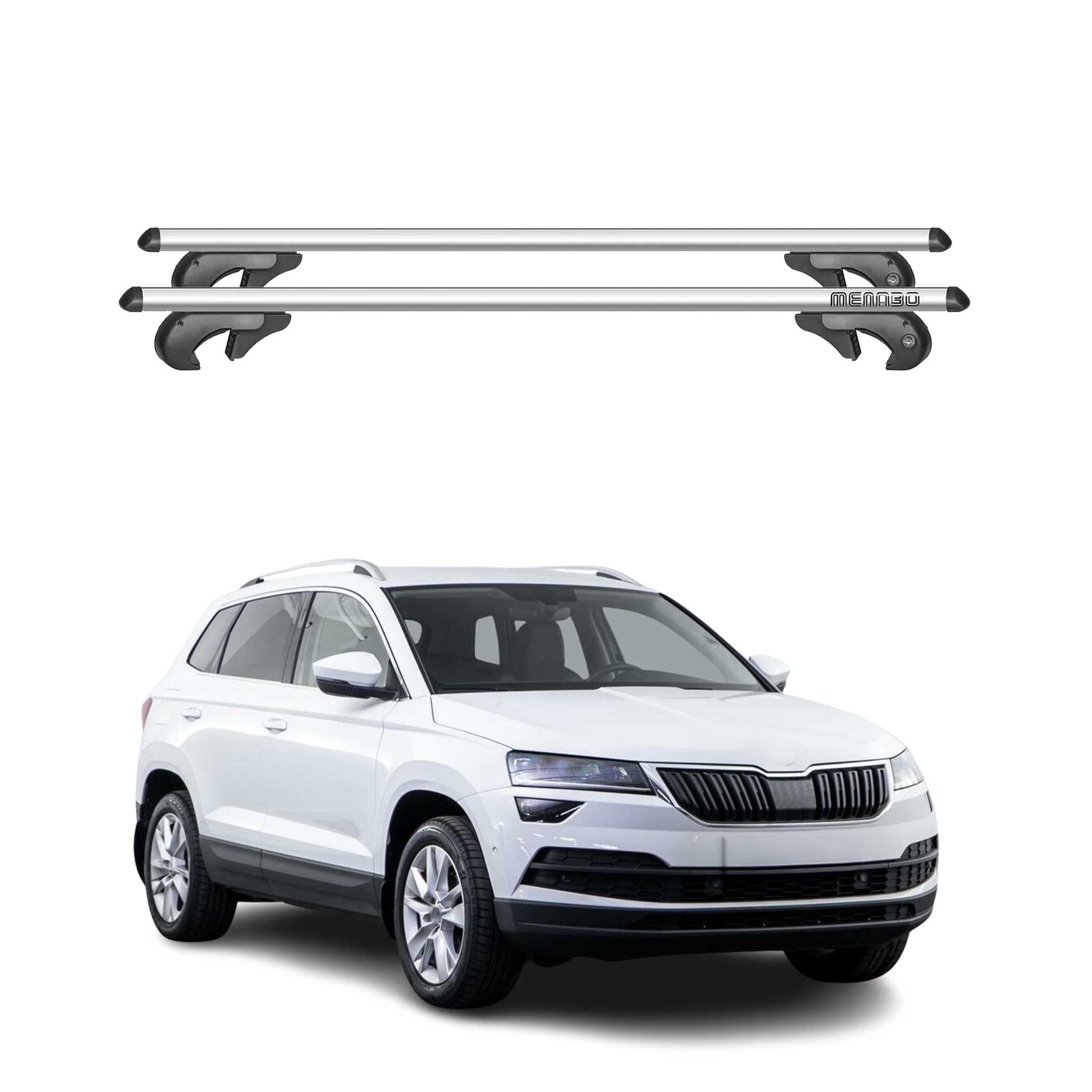 Menabo Barras de Techo Coche Barra para Skoda Karoq 2018-2025 Gris Aluminio 2Pza