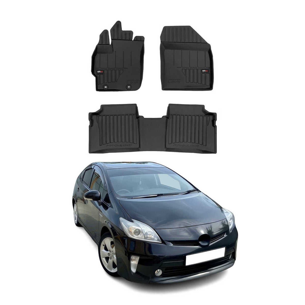 OMAC Premium Alfombrillas De Coche para Toyota Prius 2010-2015 Negro TPE Goma 3x