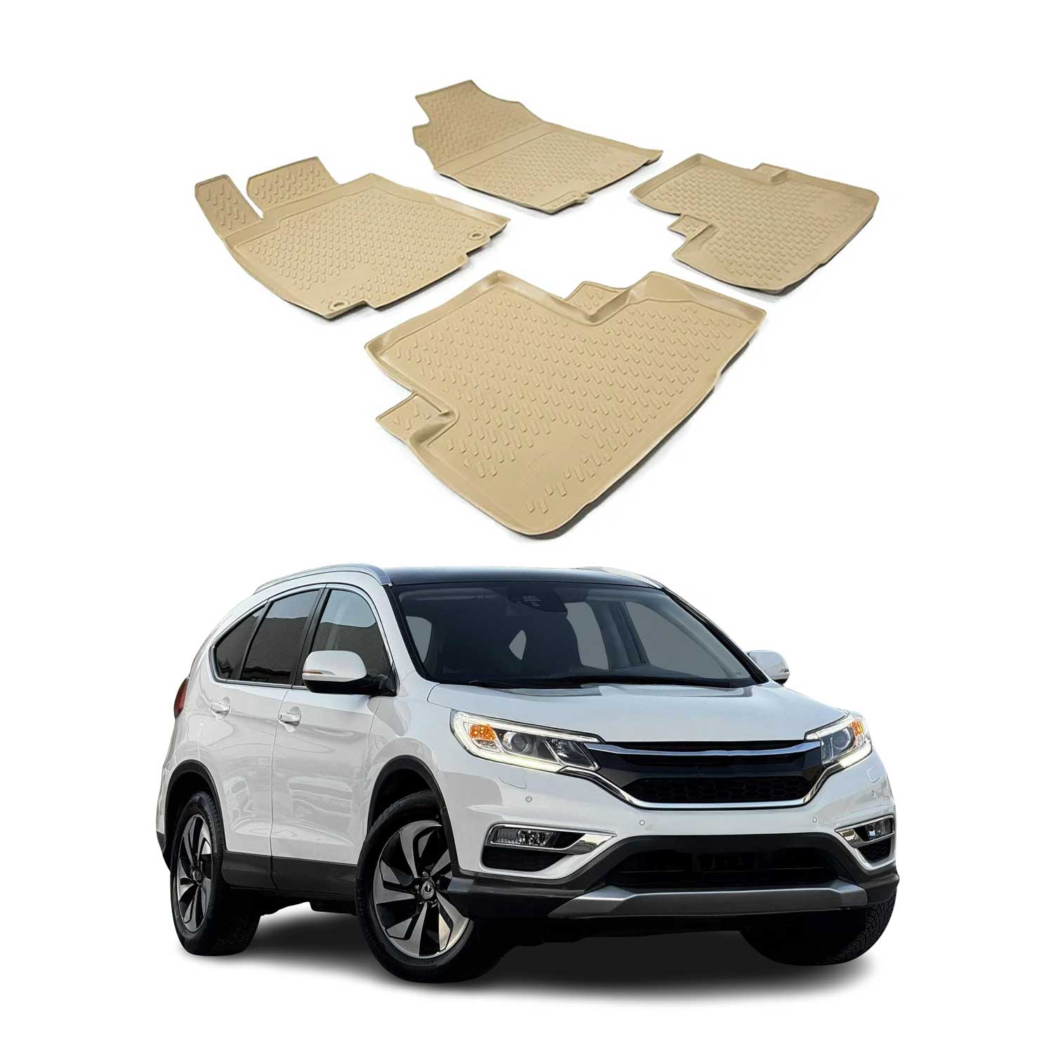 OMAC Alfombrillas De Coche para Honda CR-V 2012-2017 Beige Goma TPE 4Pza