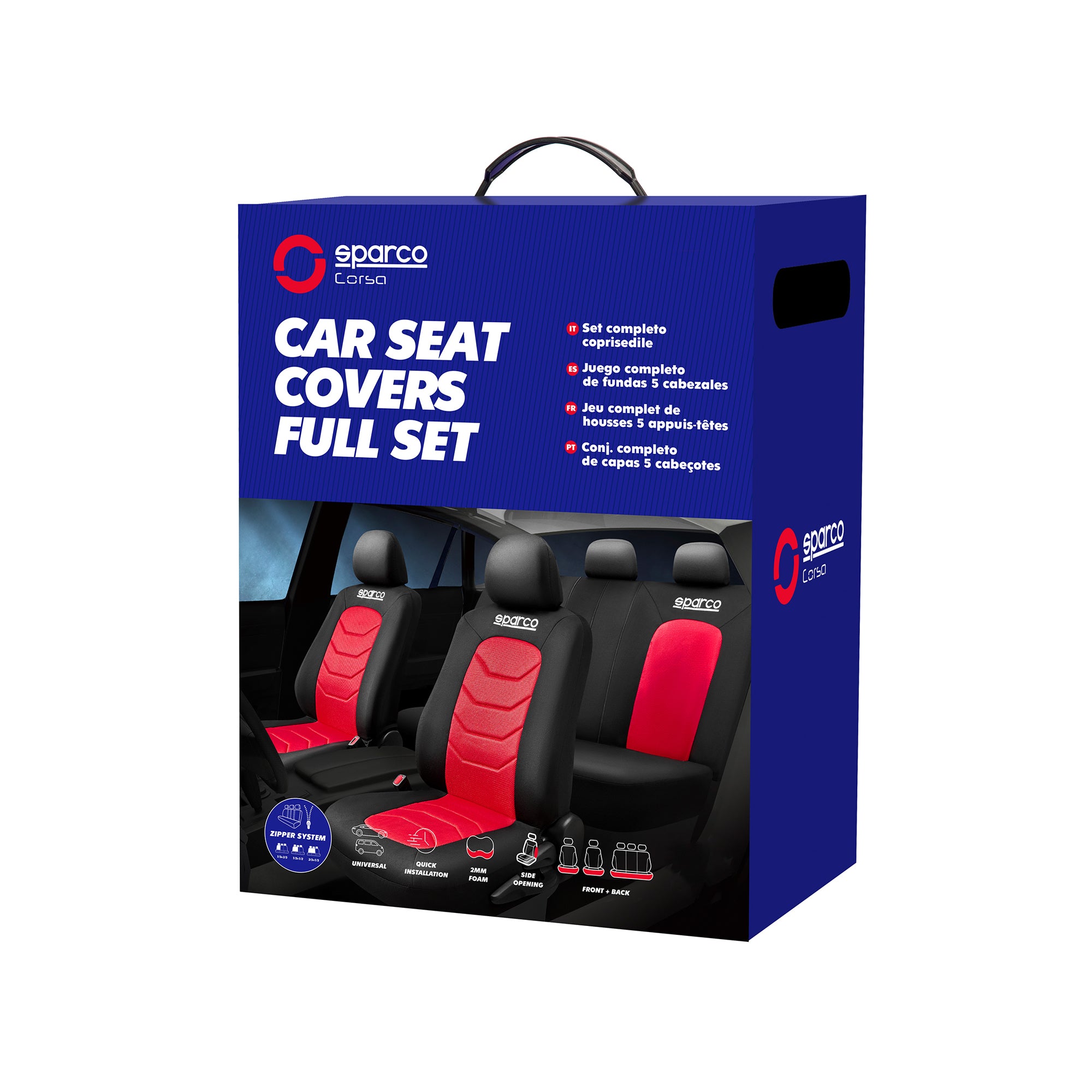 Sparco Funda de Asiento Universal Negro Rojo Poliéster Delantero Trasero