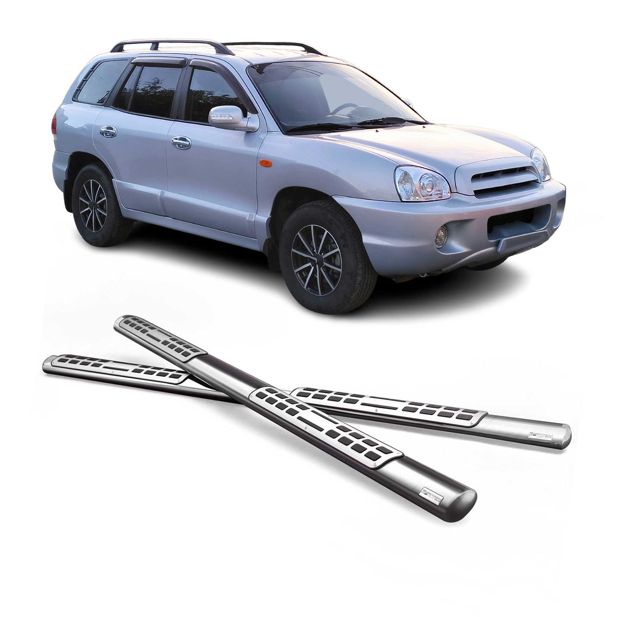 Par de Estribos Barras Laterales para Hyundai Santa Fe 2009-2012 Plata Acero 2x