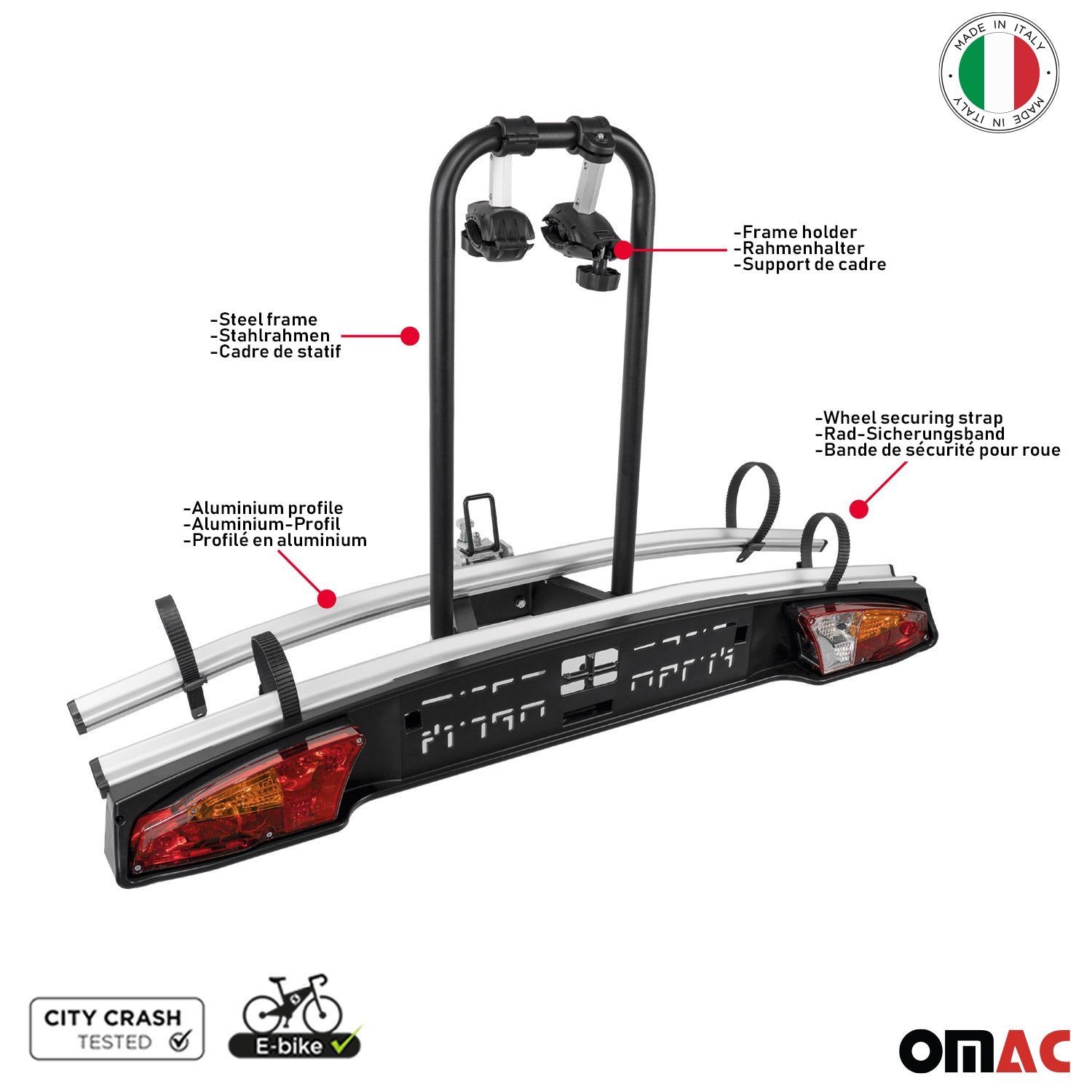 Menabo Merak Q Portabicicletas de remolque trasera Bicicletas para Universal