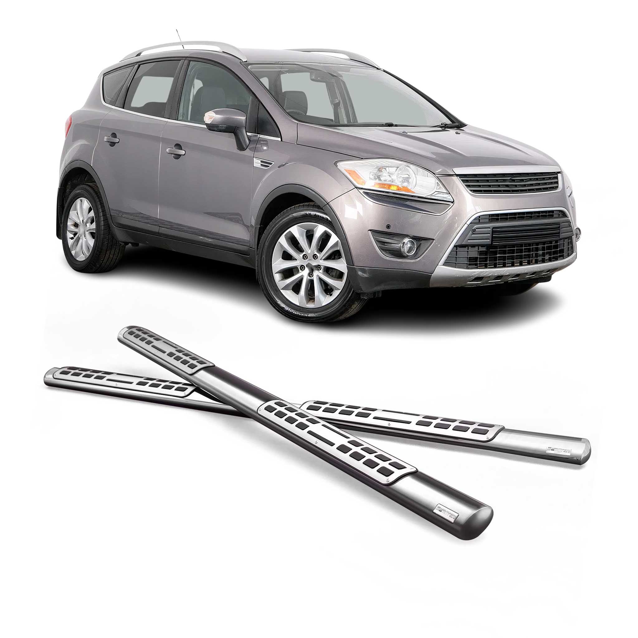 Par de Estribos Barras Laterales para Ford Kuga 2008-2012 Plata Acero 2x