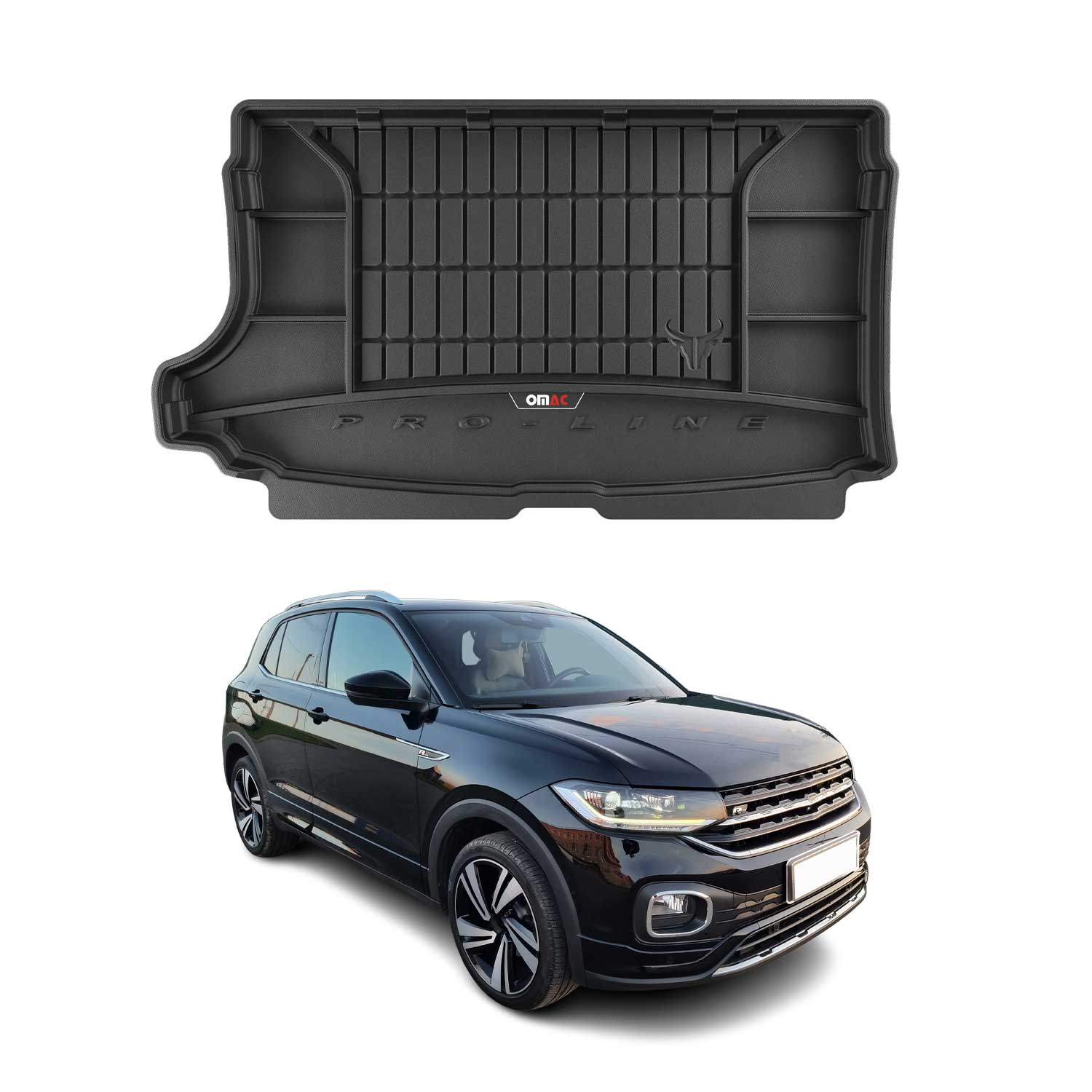 OMAC Premium Bandeja Maletero Alfombrilla para VW T-Cross 2018-2025 Negro TPE
