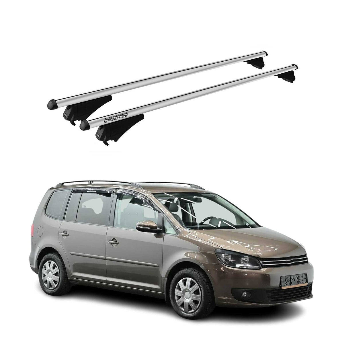 Menabo Barras de Techo Coche Baca para VW Touran 2010-2015 Gris Aluminio 2Pza